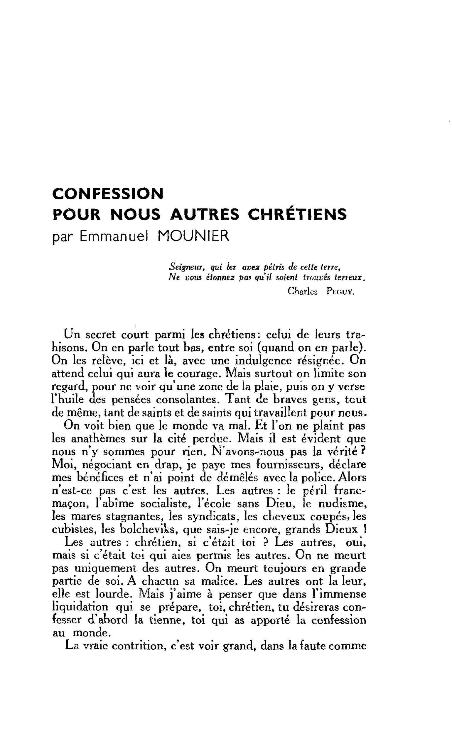 CONFESSION POUR NOUS AUTRES CHRÉTIENS
