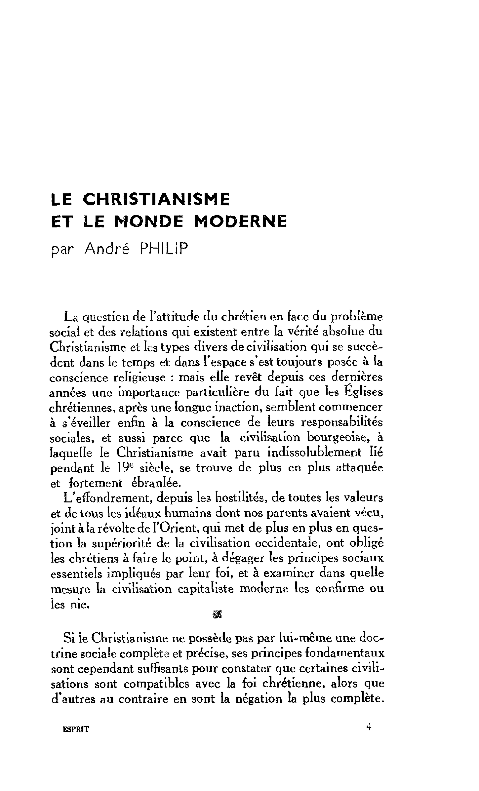 LE CHRISTIANISME ET LE MONDE MODERNE