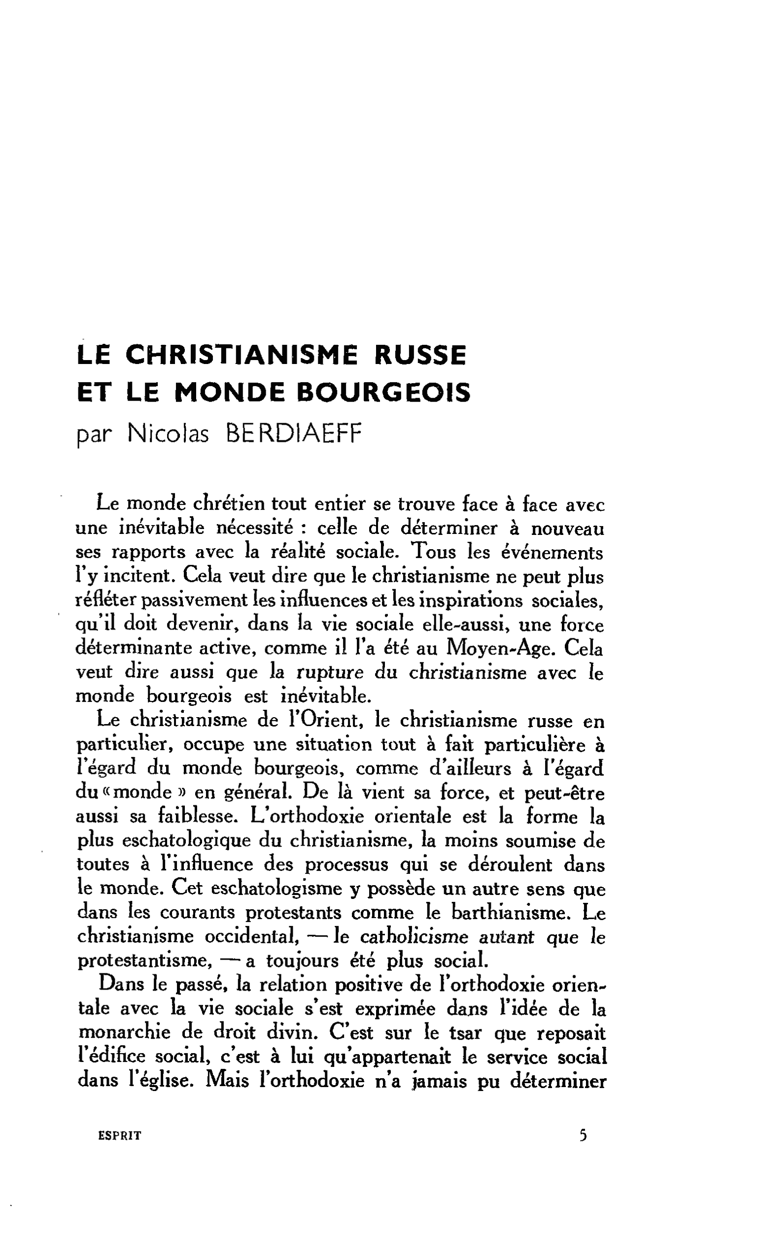 Le christianisme russe et le monde bourgeois