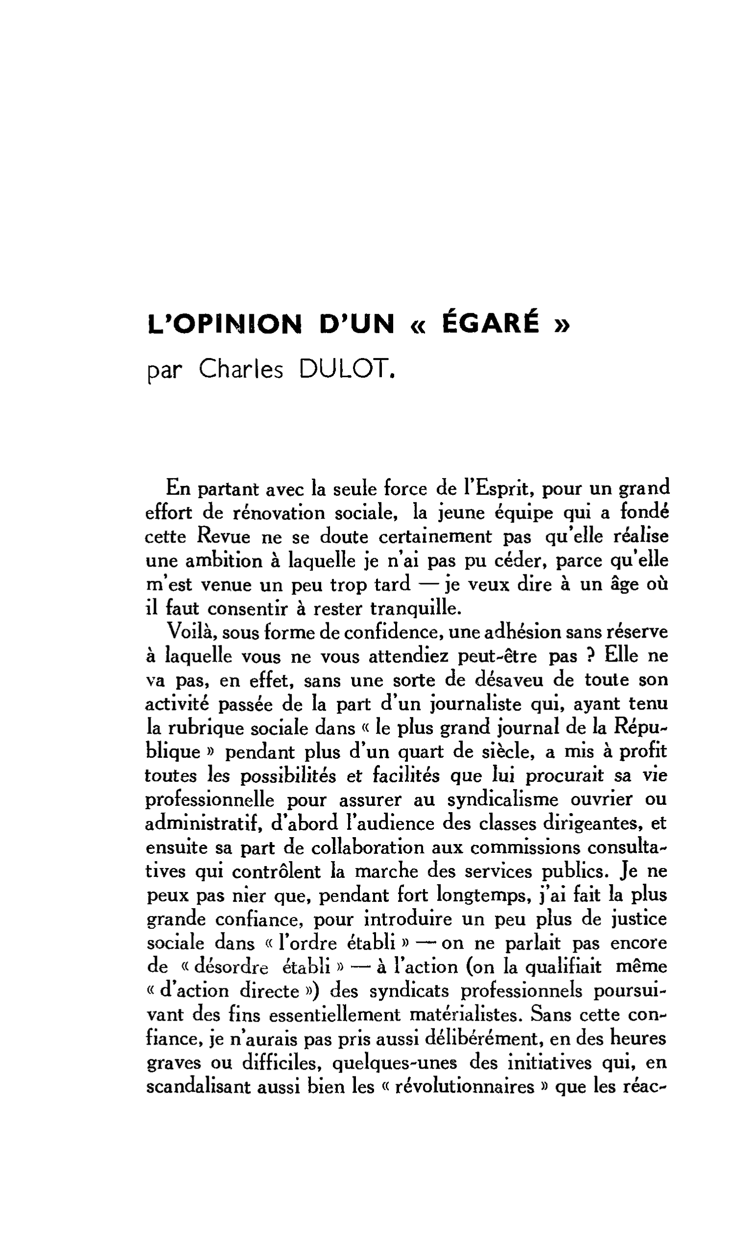 L’OPINION D’UN « ÉGARÉ »