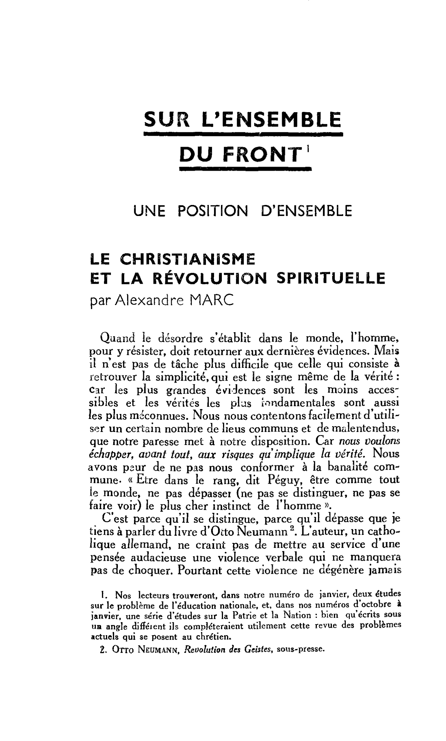 LE CHRISTIANISME ET LA RÉVOLUTION SPIRITUELLE