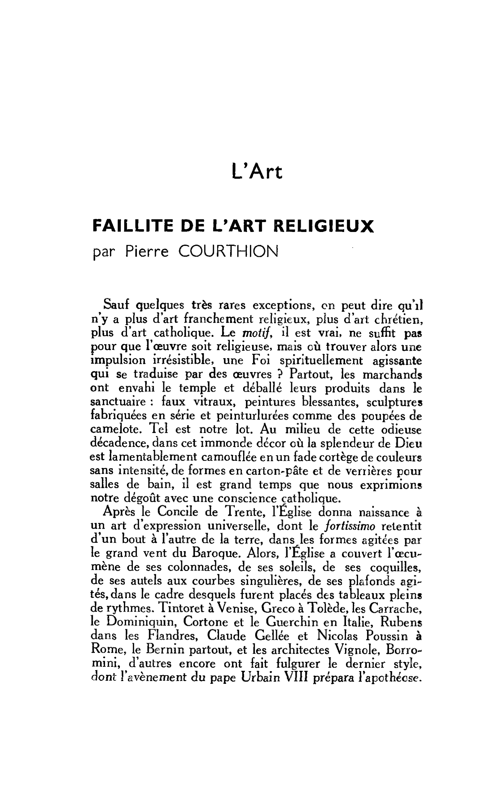 FAILLITE DE L’ART RELIGIEUX