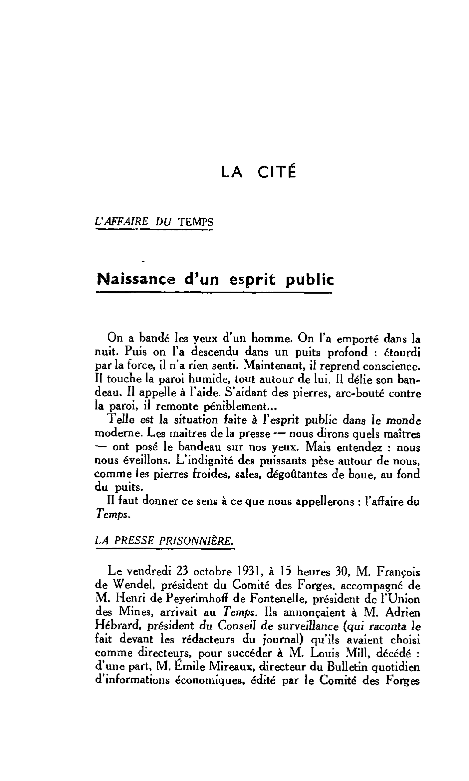 LA CITE : Naissance d’un esprit public