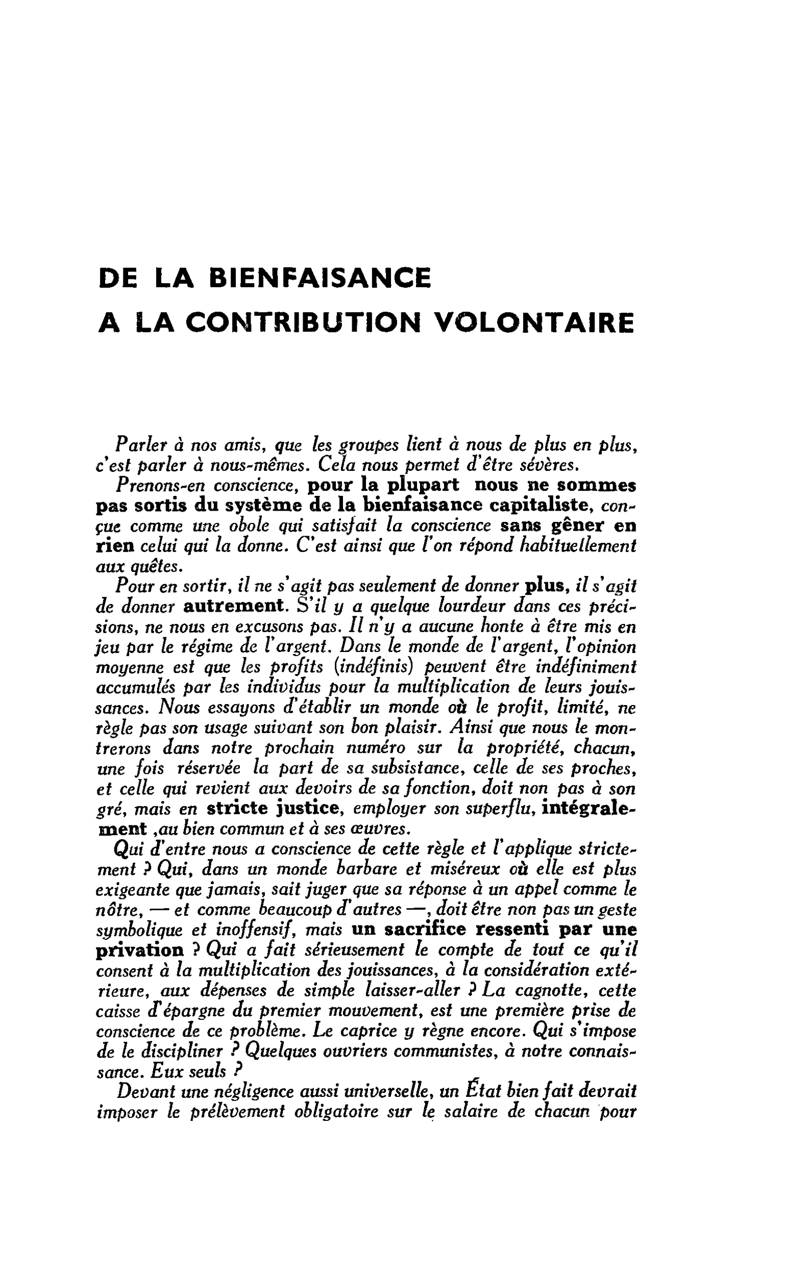 DE LA BIENFAISANCE A LA CONTRIBUTION VOLONTAIRE