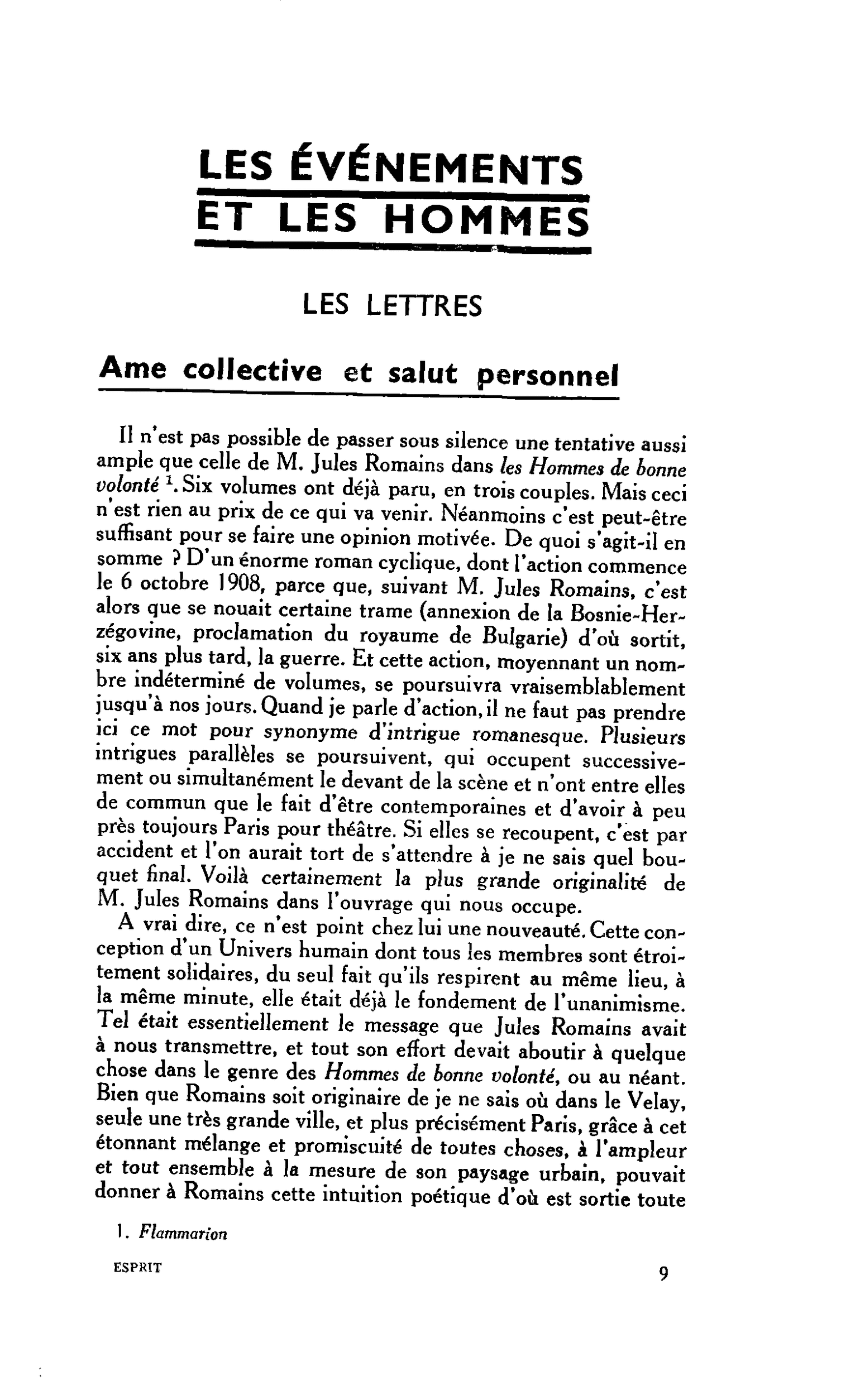 LES LETTRES. Ame collective et salut personnel