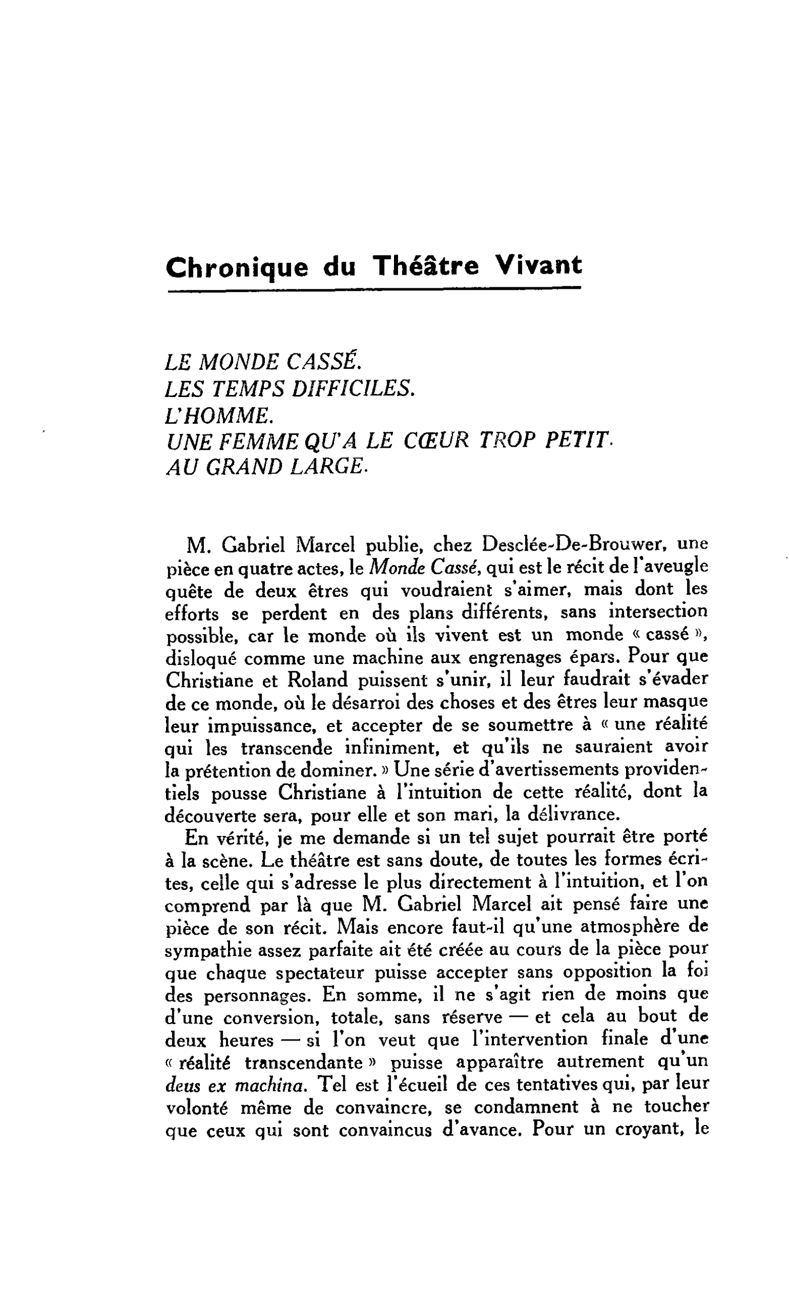 LES LETTRES : Chronique du Théâtre Vivant