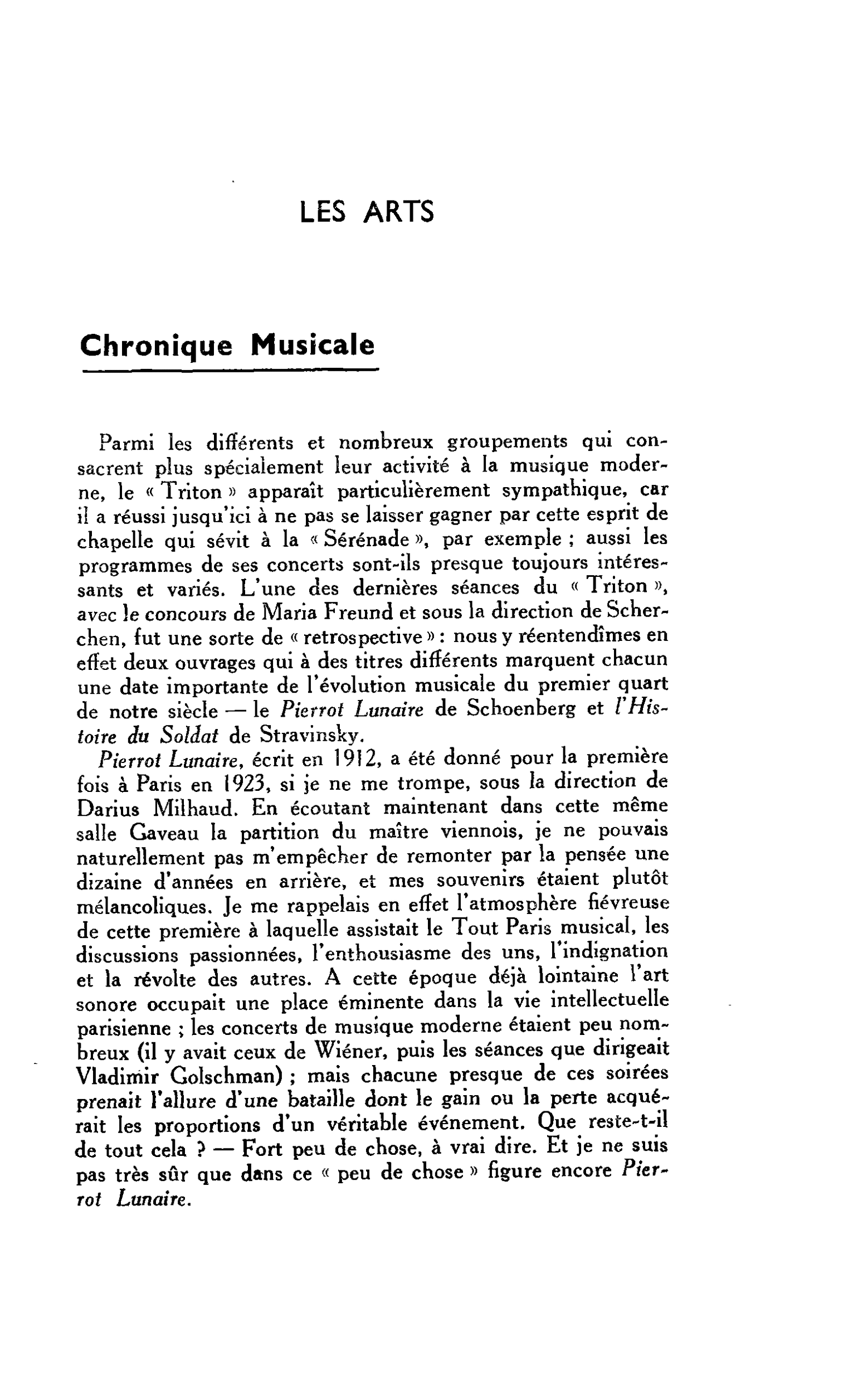LES ARTS. Chronique Musicale