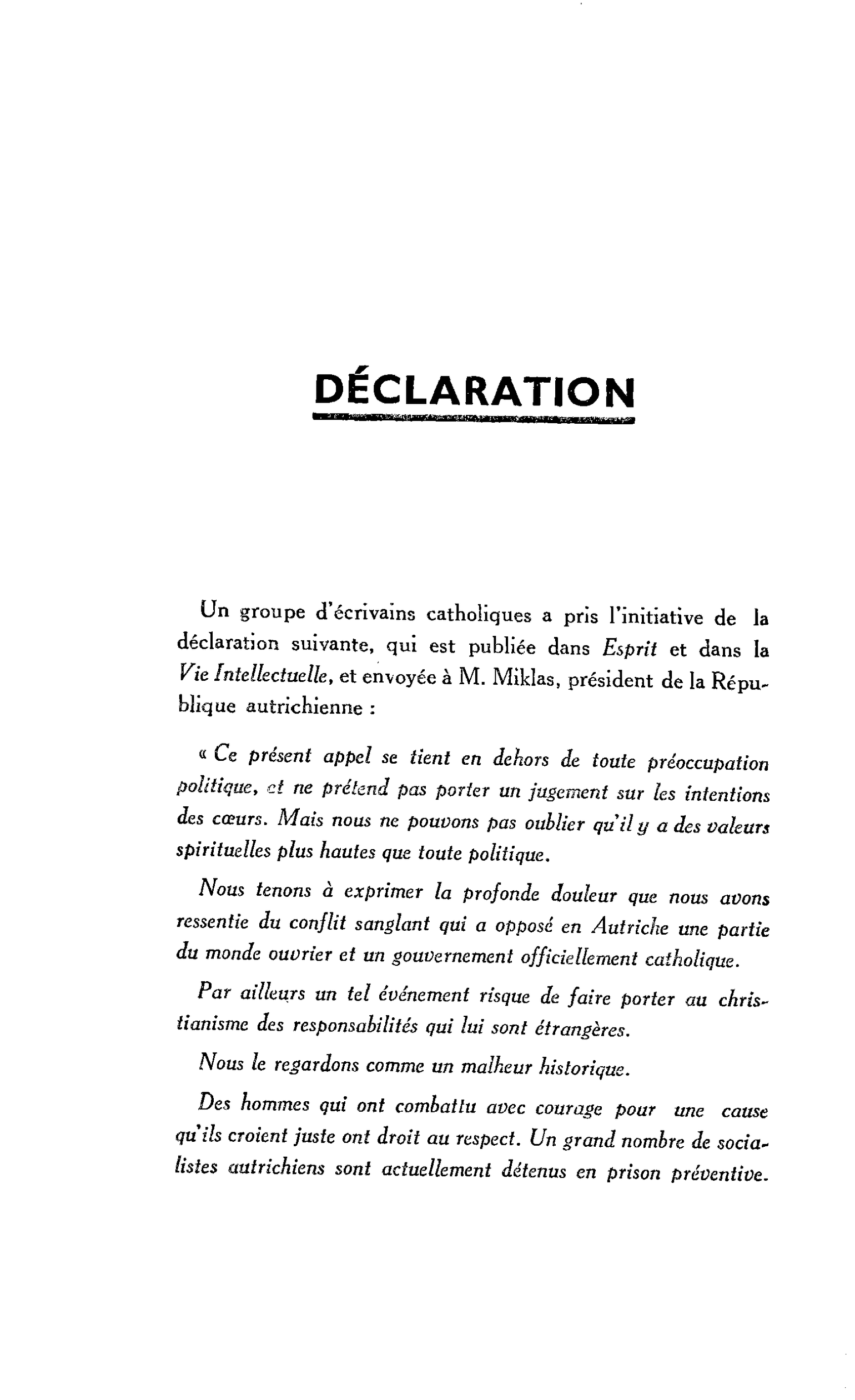 LE MONDE NOUVEAU : DECLARATION