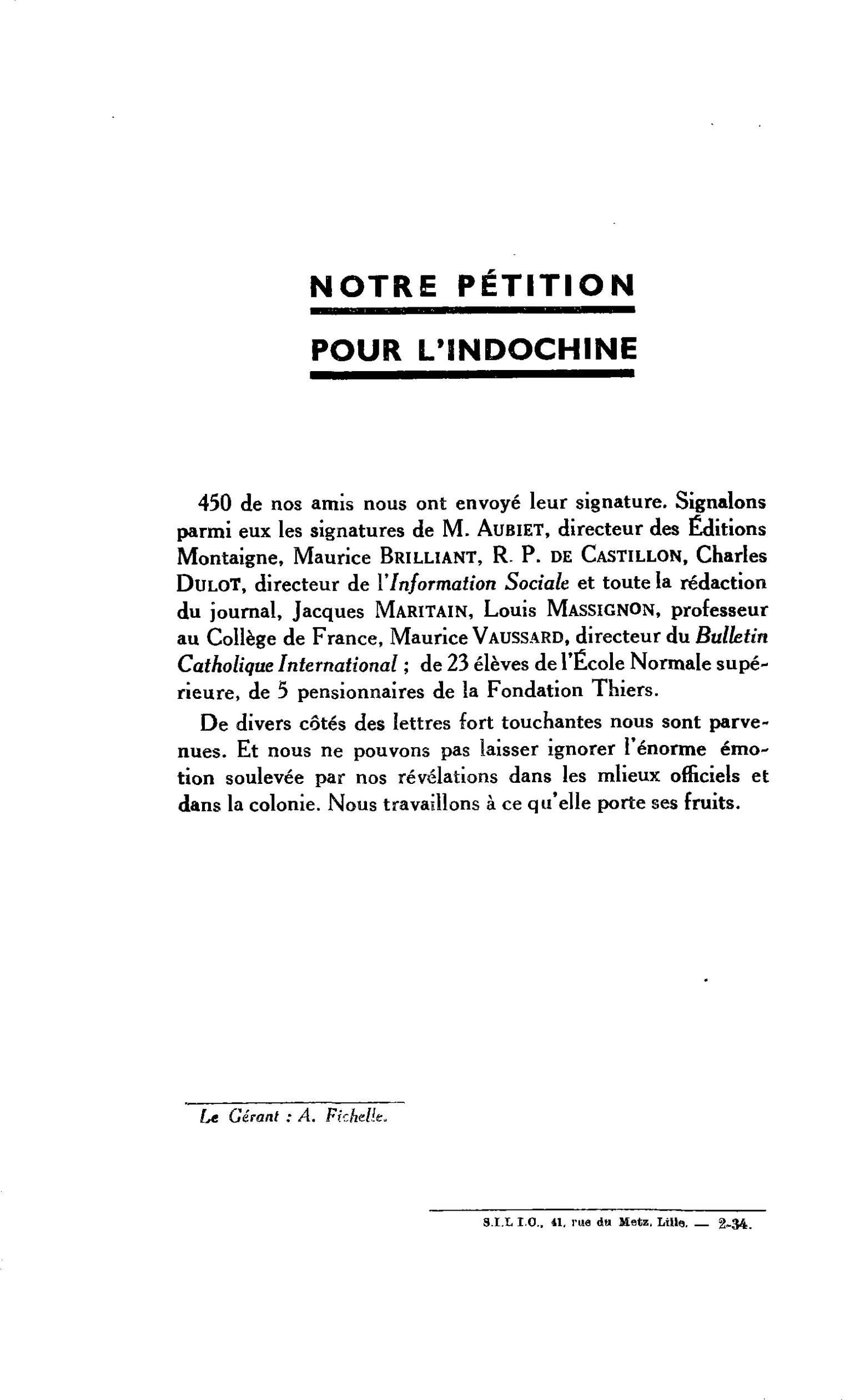NOTRE PÉTITION POUR L’INDOCHINE