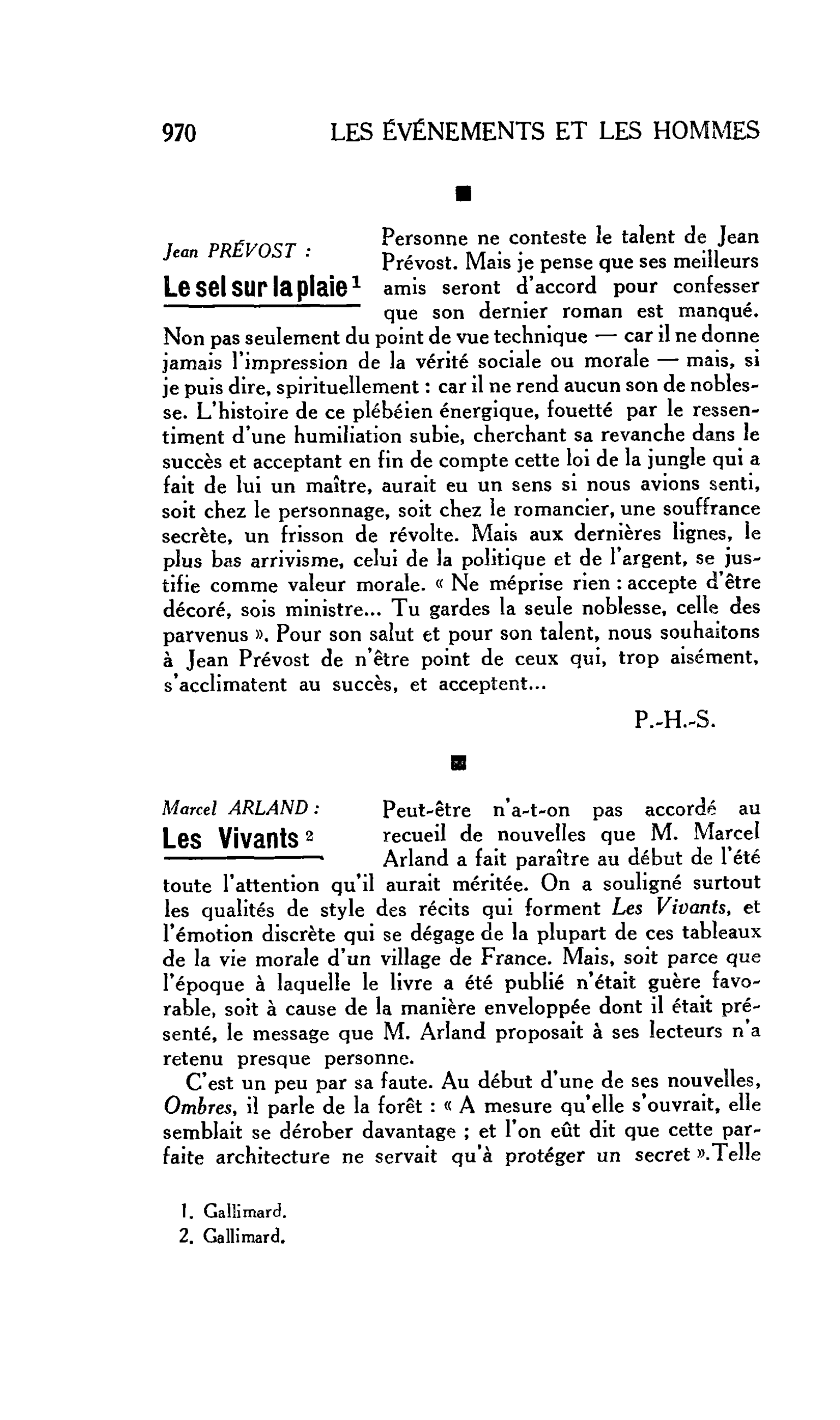 Les lettres : Marcel Arland, Les Vivants