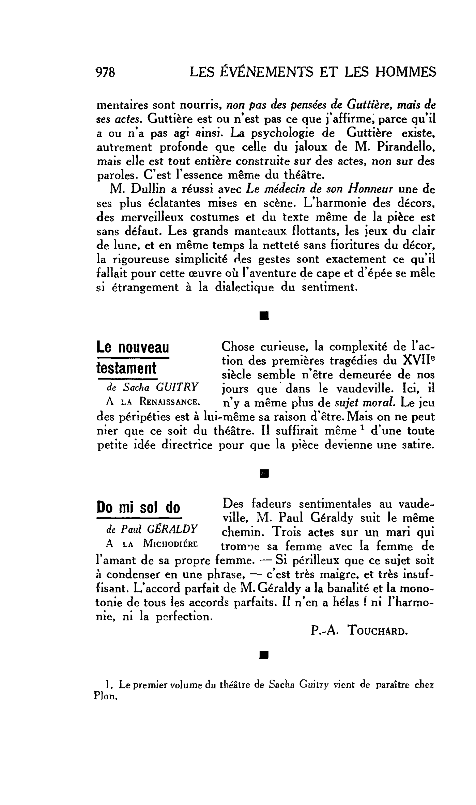 LES LETTRES : Le nouveau testament de Sacha GUITRY. A la Renaissance
