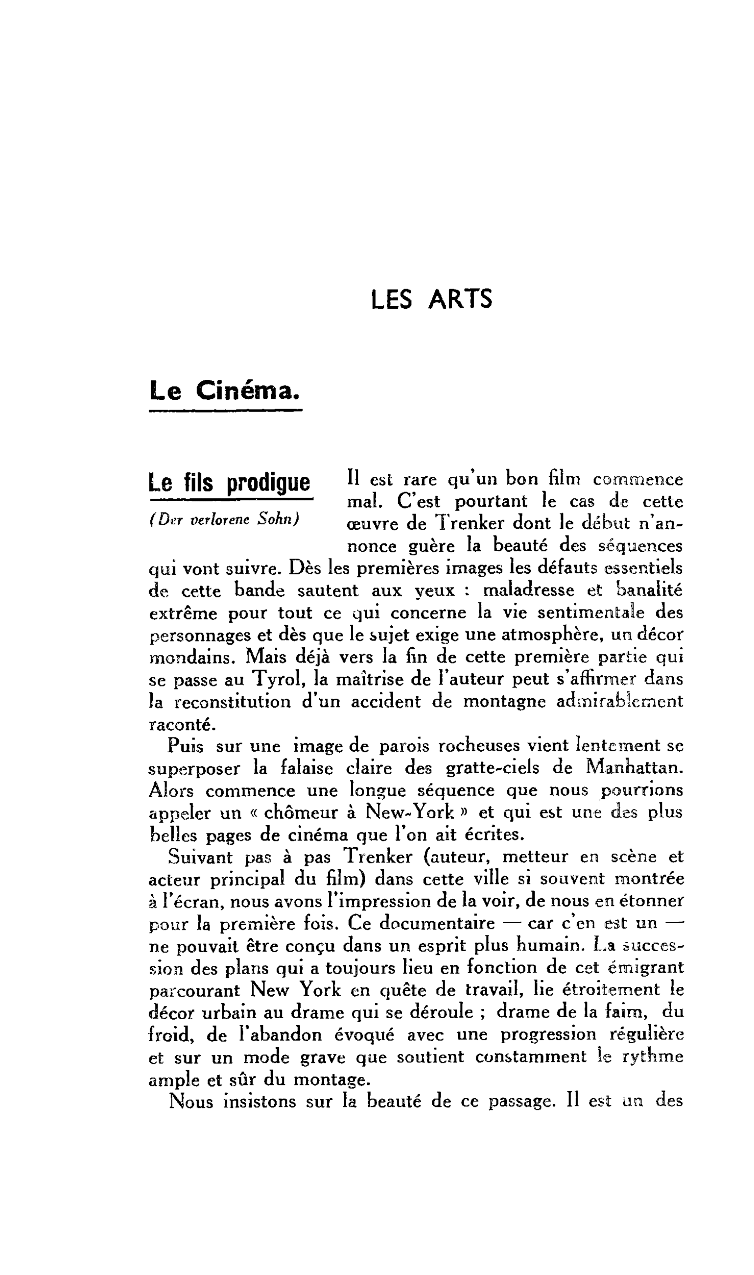 LES ARTS Le Cinéma Le fils prodigue (Der verlorene Sohn)