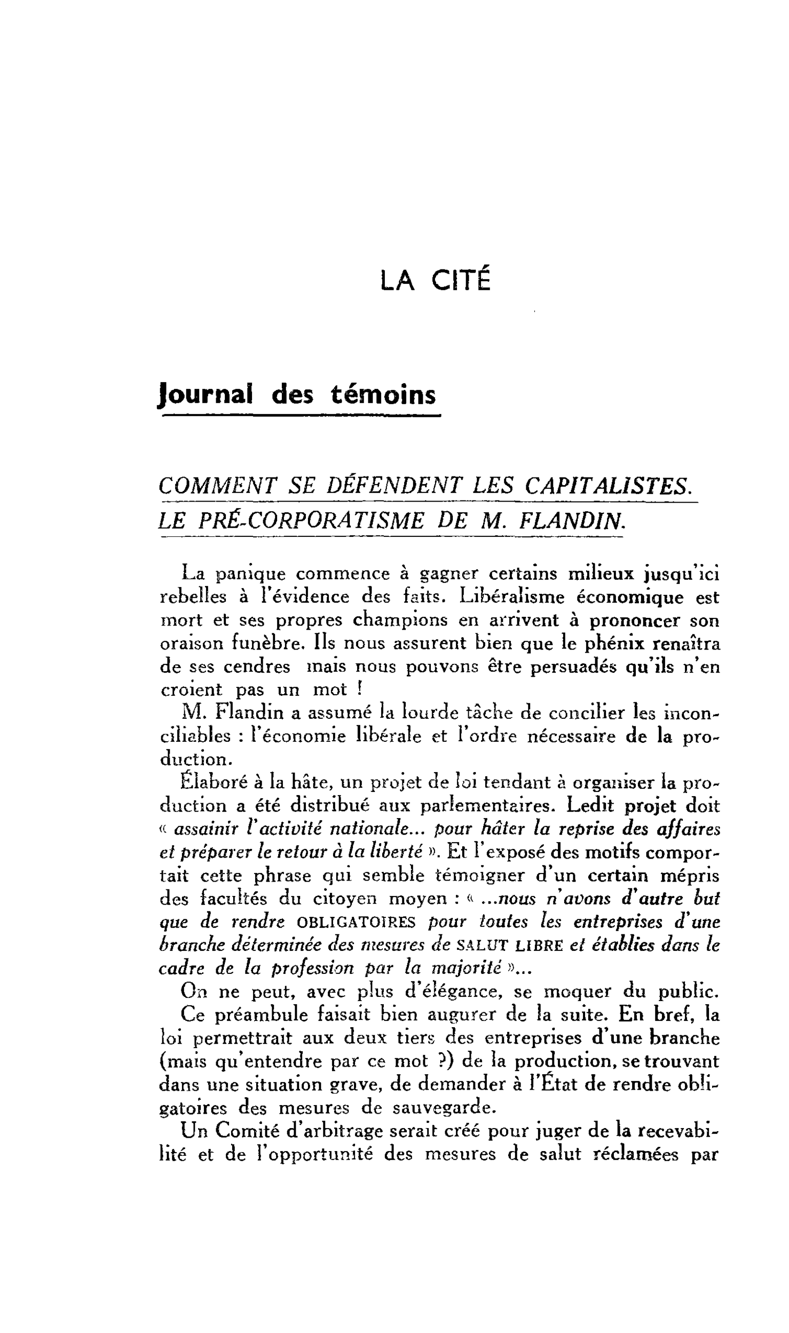LA CITÉ : Journal des témoins