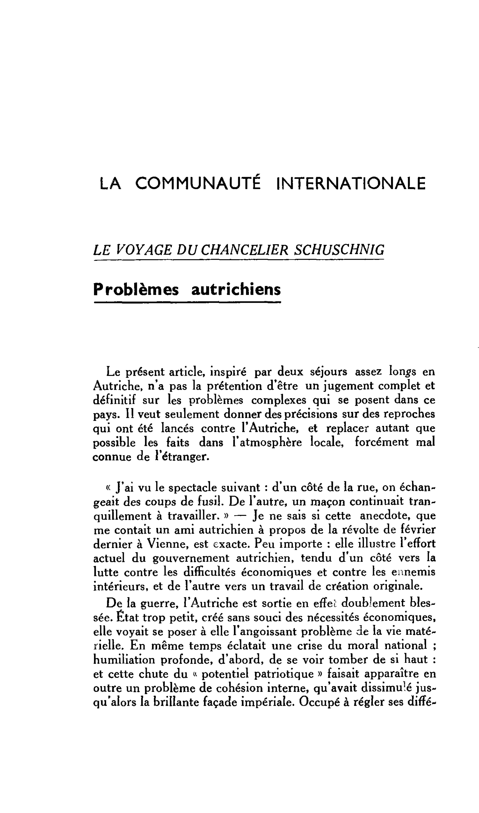 LA COMMUNAUTÉ INTERNATIONALE