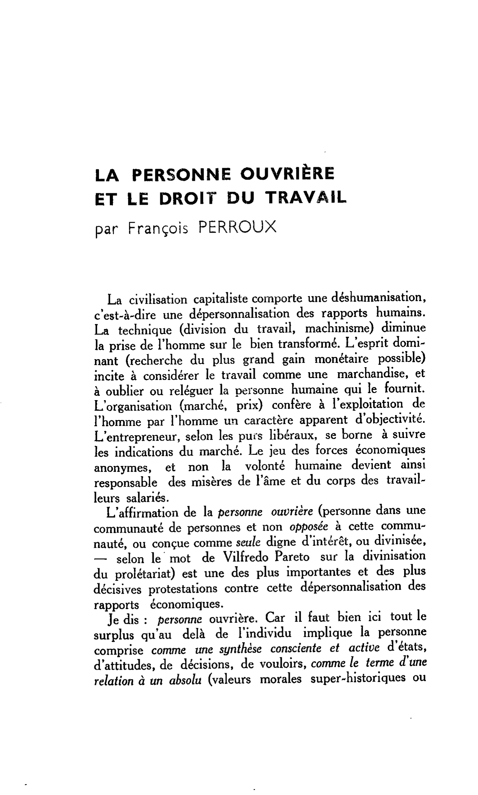 LA PERSONNE OUVRIÈRE ET LE DROIT DU TRAVAIL