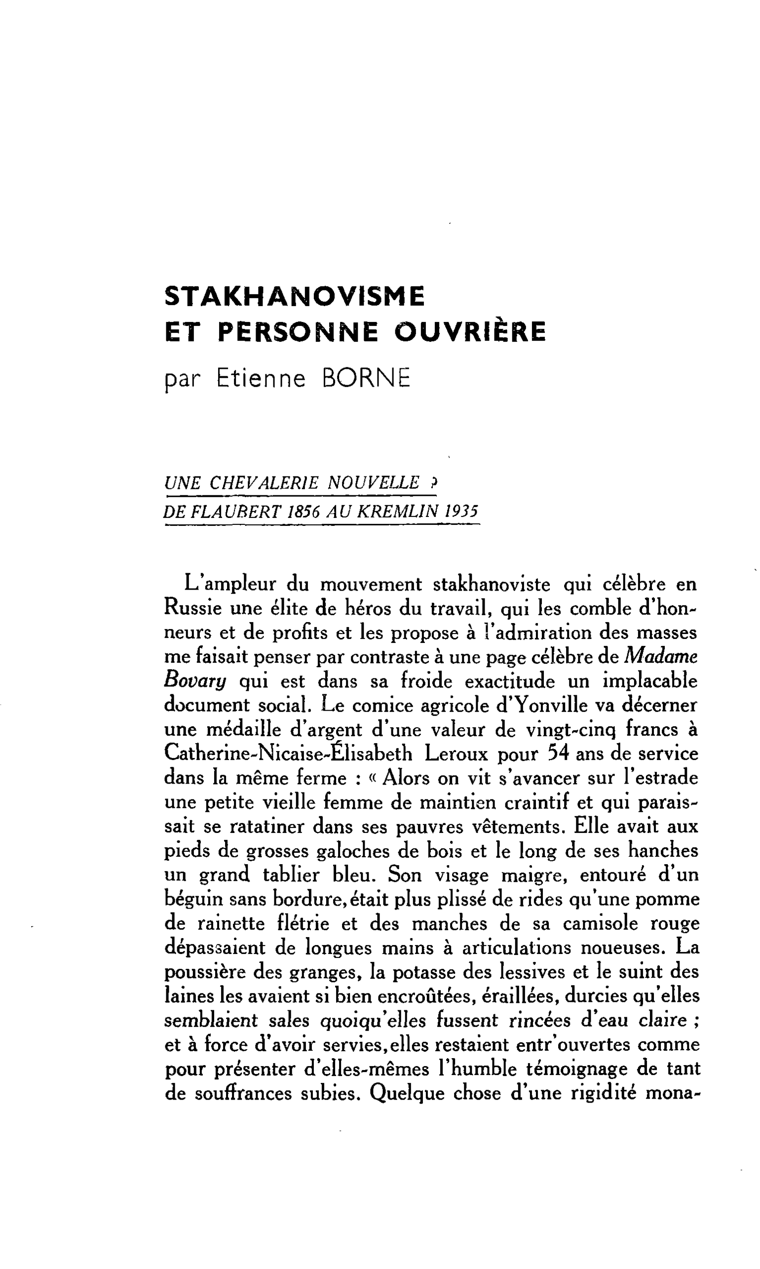 STAKHANOVISME ET PERSONNE OUVRIÈRE