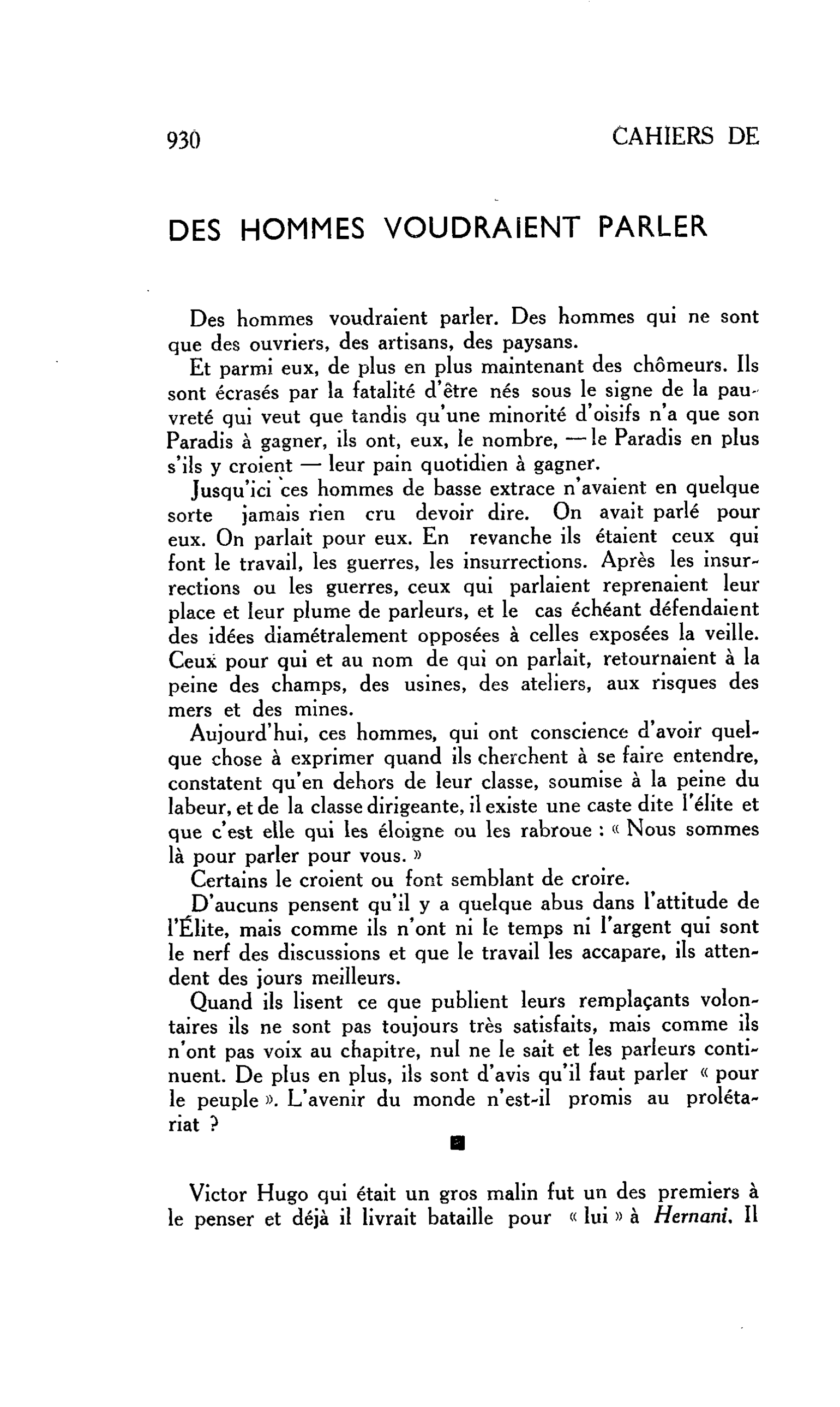 DES HOMMES VOUDRAIENT PARLER