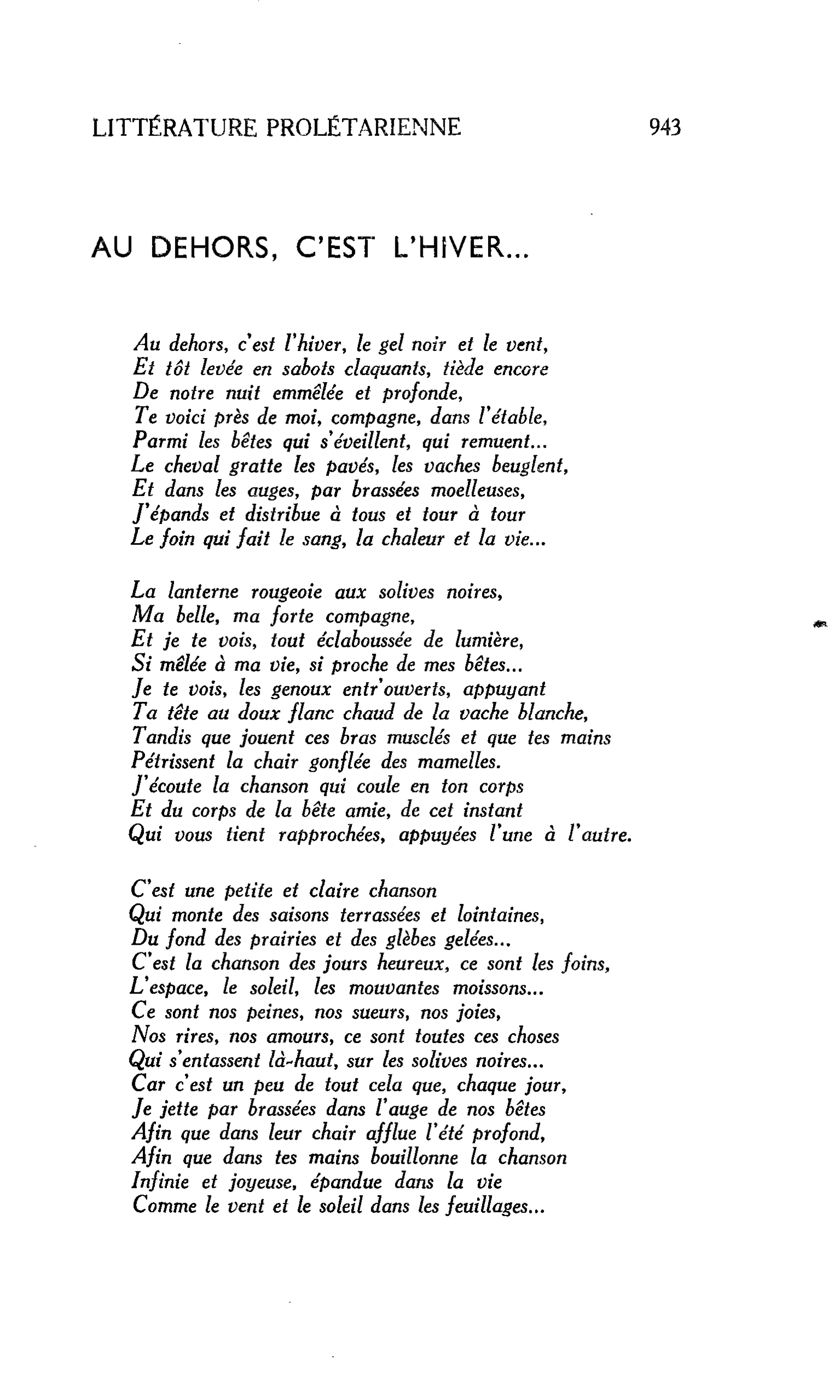 AU DEHORS, C’EST L’HIVER…