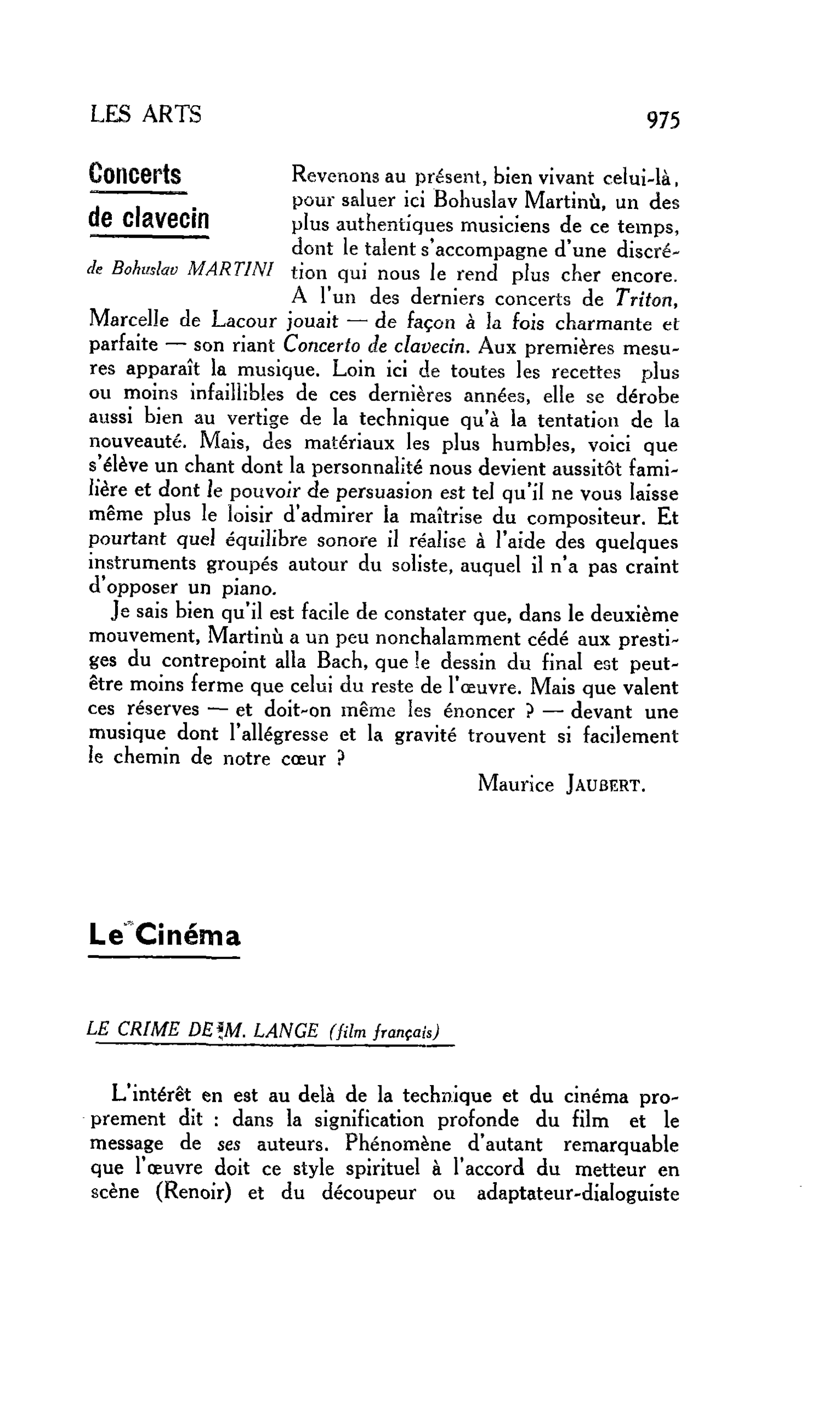 LES ARTS. Le Cinéma : LE CRIME DE M. LANCE (film français)