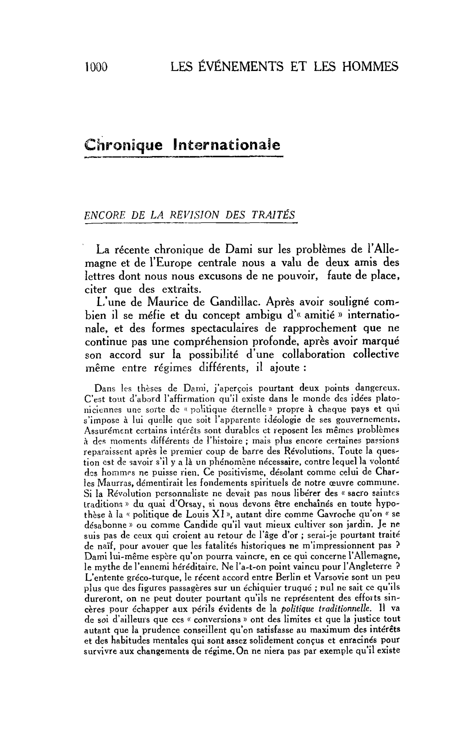 LA CITÉ. Chronique Internationale : ENCORE DE LA REVISION DES TRAITÉS