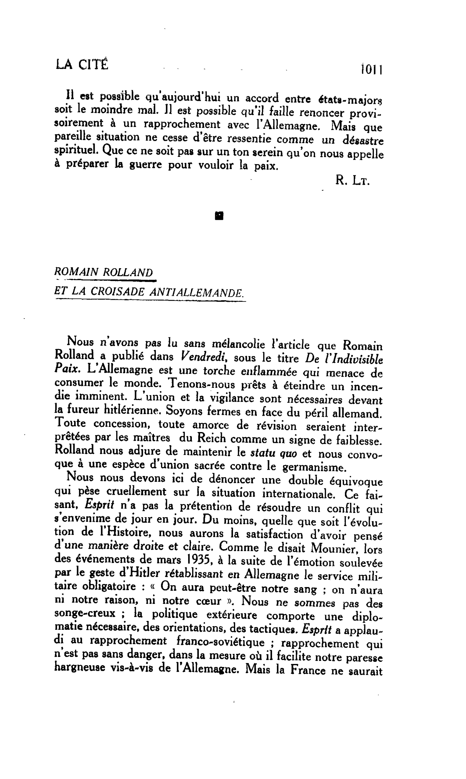 LA CITÉ : ROMAIN ROLLAND ET LA CROISADE ANTIALLEMANDE
