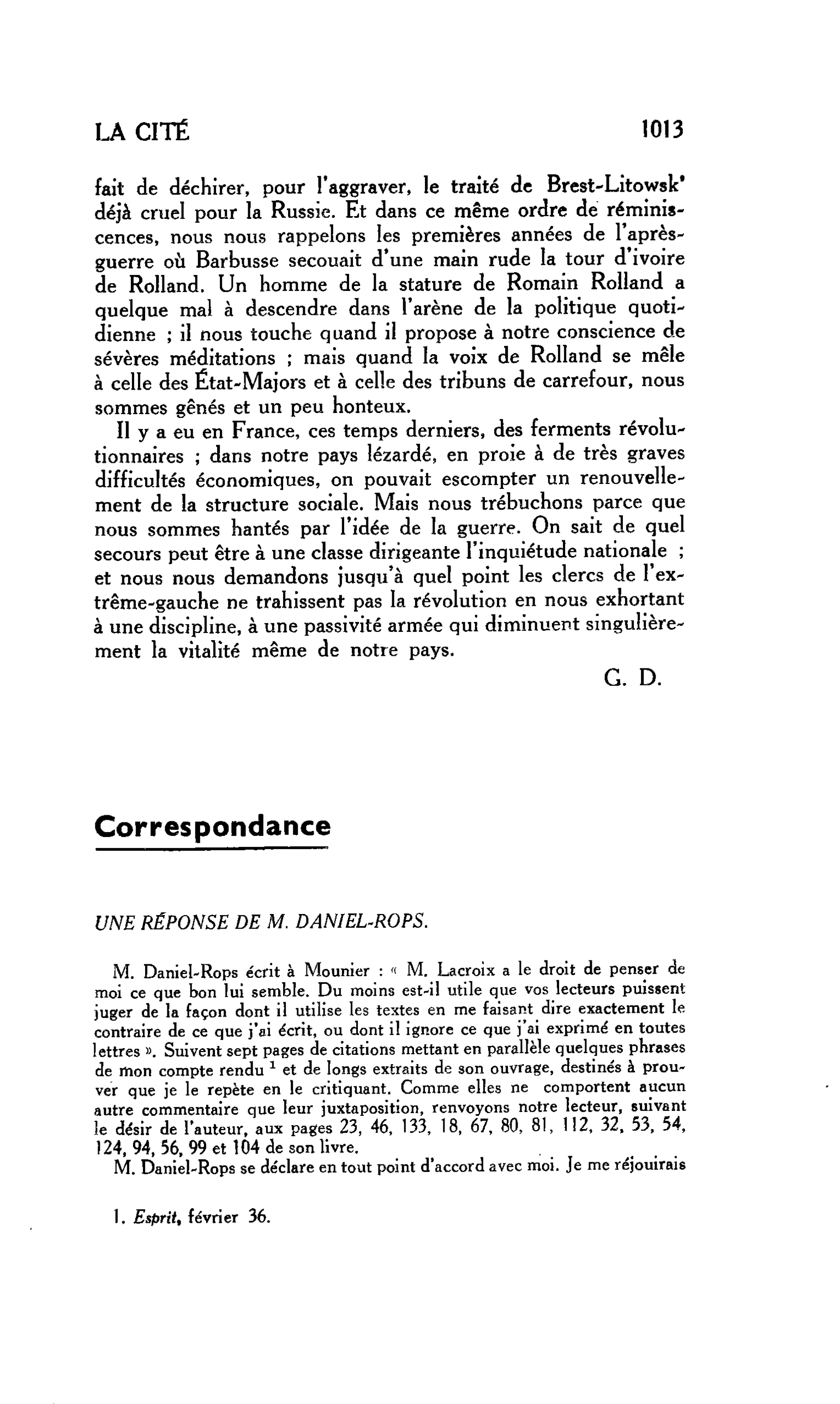Une réponse de M. Daniel-Rops