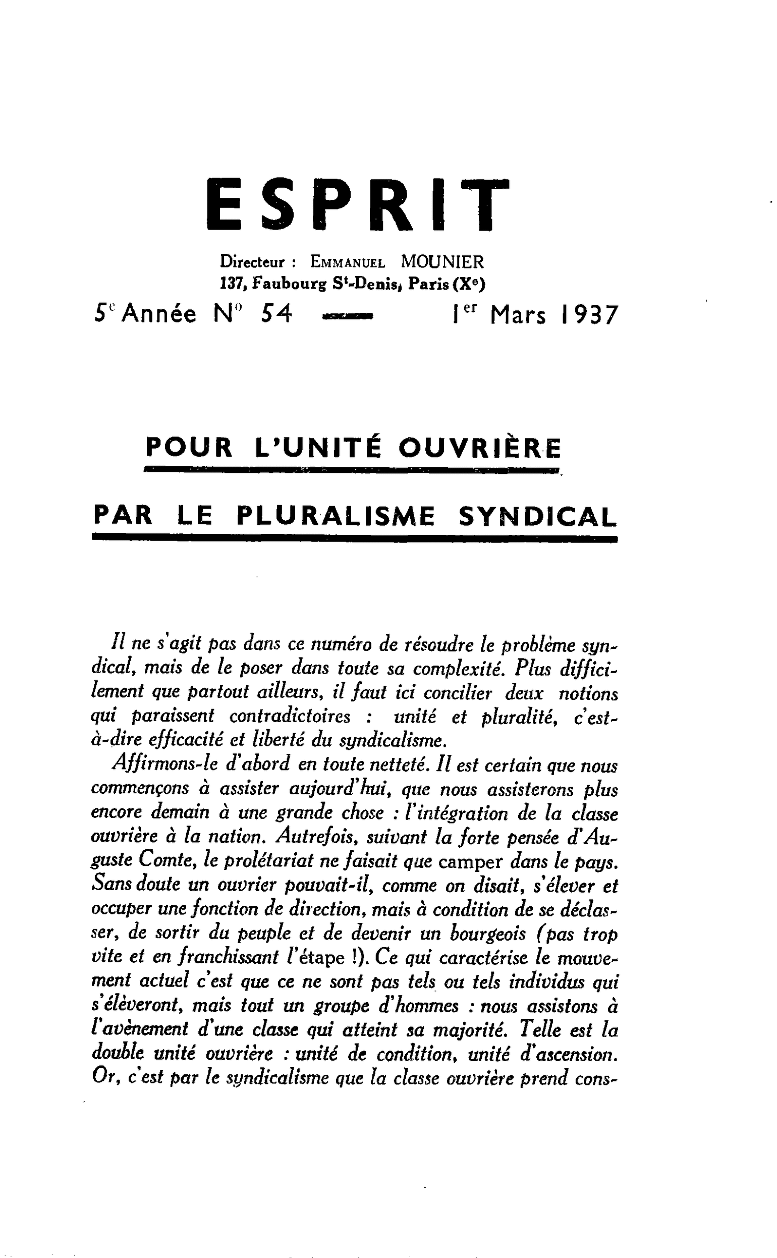 Pour l’unité ouvrière par le pluralisme syndical