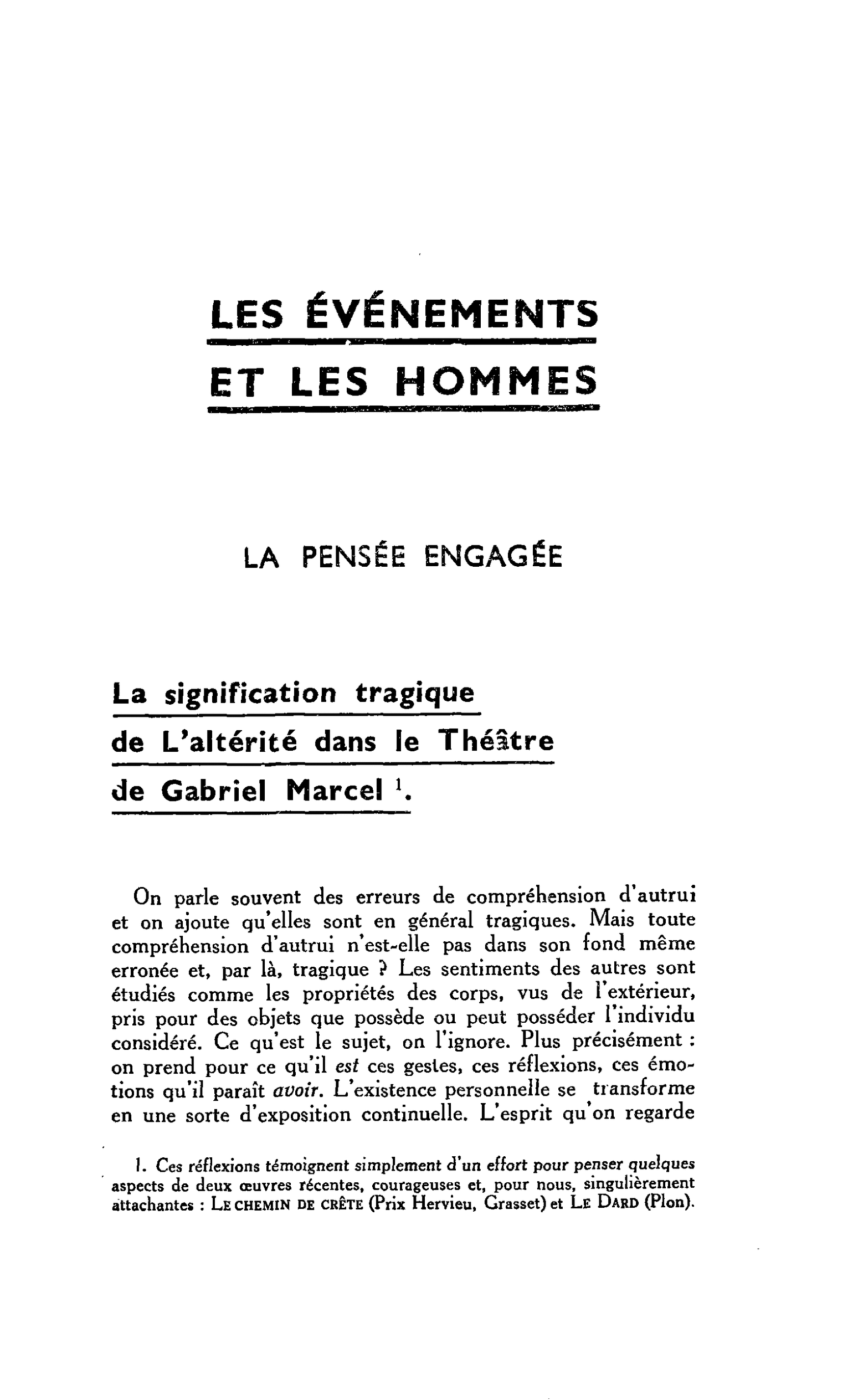 LA PENSÉE ENGAGÉE : La signification tragique de L’altérité dans le Théâtre de Gabriel Marcel