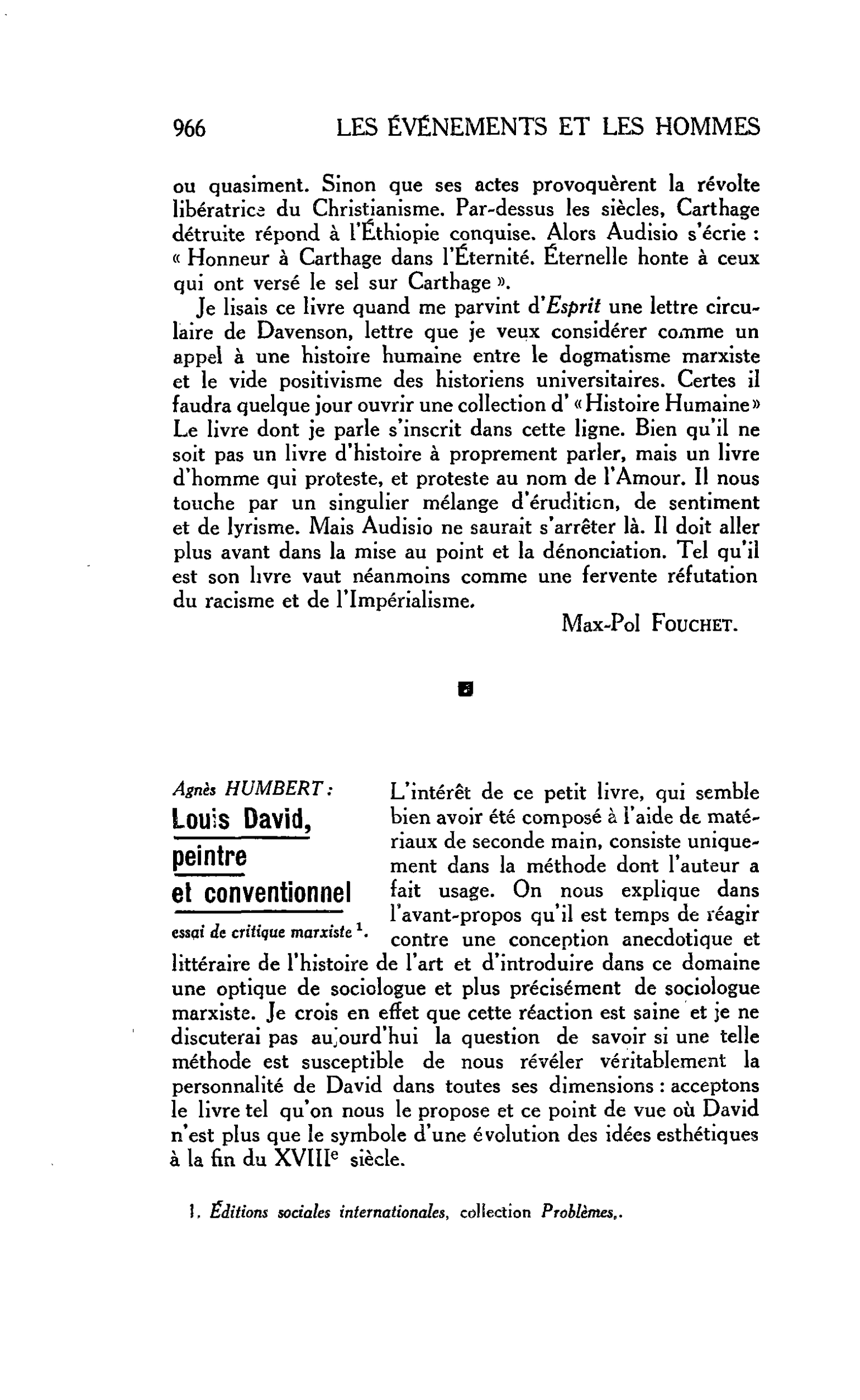 CULTURE ET CIVILISATION. Agnès HUMBERT: Louis David, peintre et conventionnel essai de critique marxiste