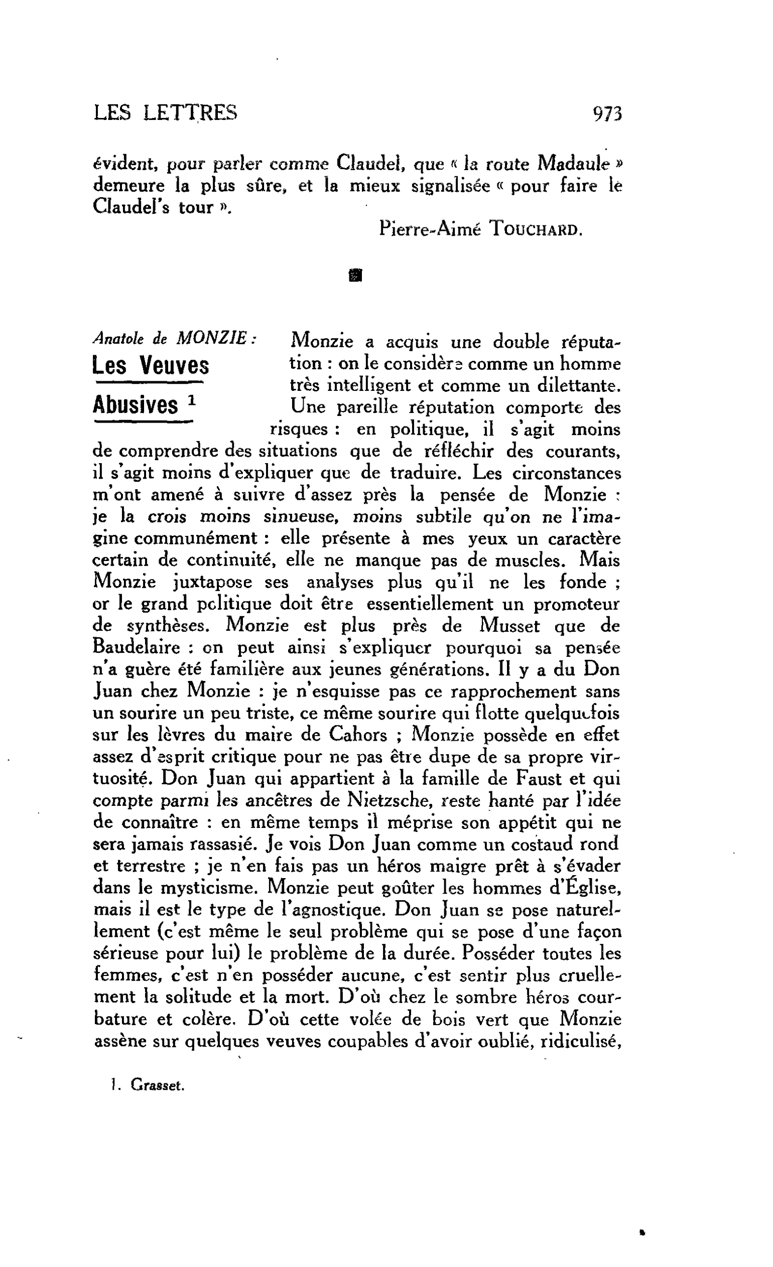 LES LETTRES : Anatole de MONZIE Les Veuves Abusives