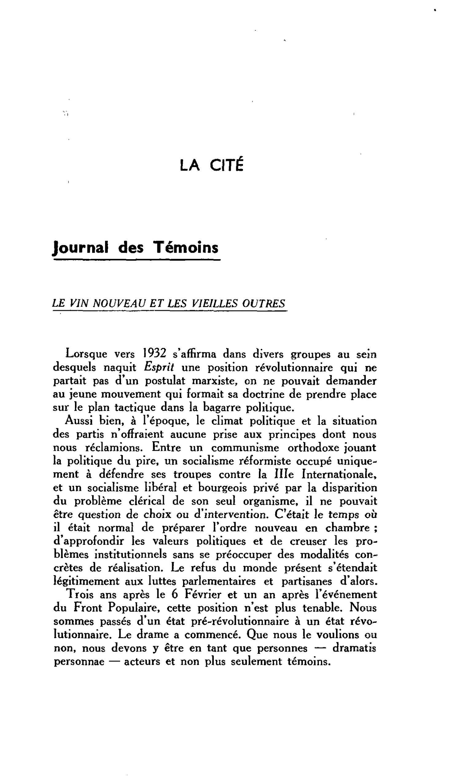 LA CITÉ : Journal des Témoins