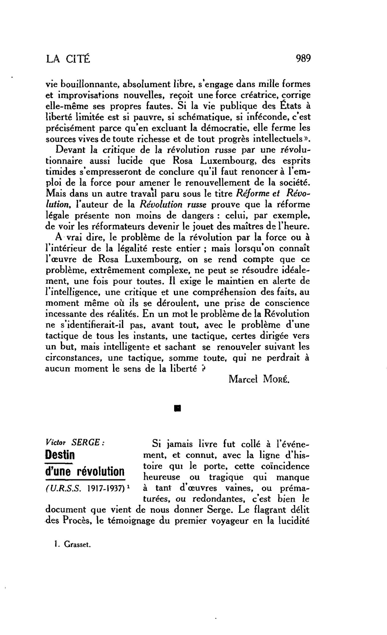 LA CITÉ. Victor SERGE : Destin d’une révolution (U.R.S.S. 1917-1937)
