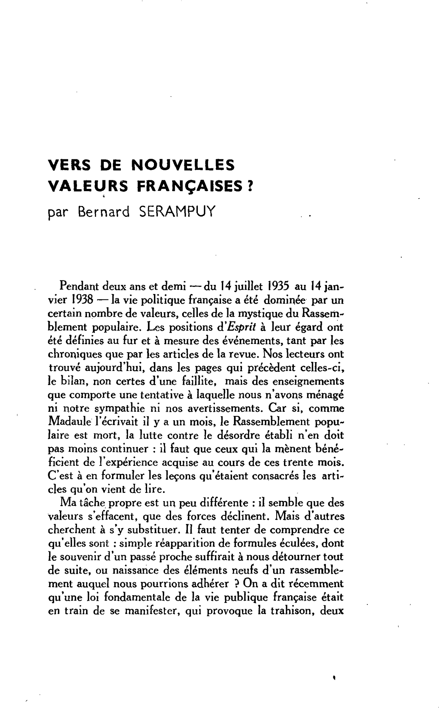 Vers de nouvelles valeurs françaises ?