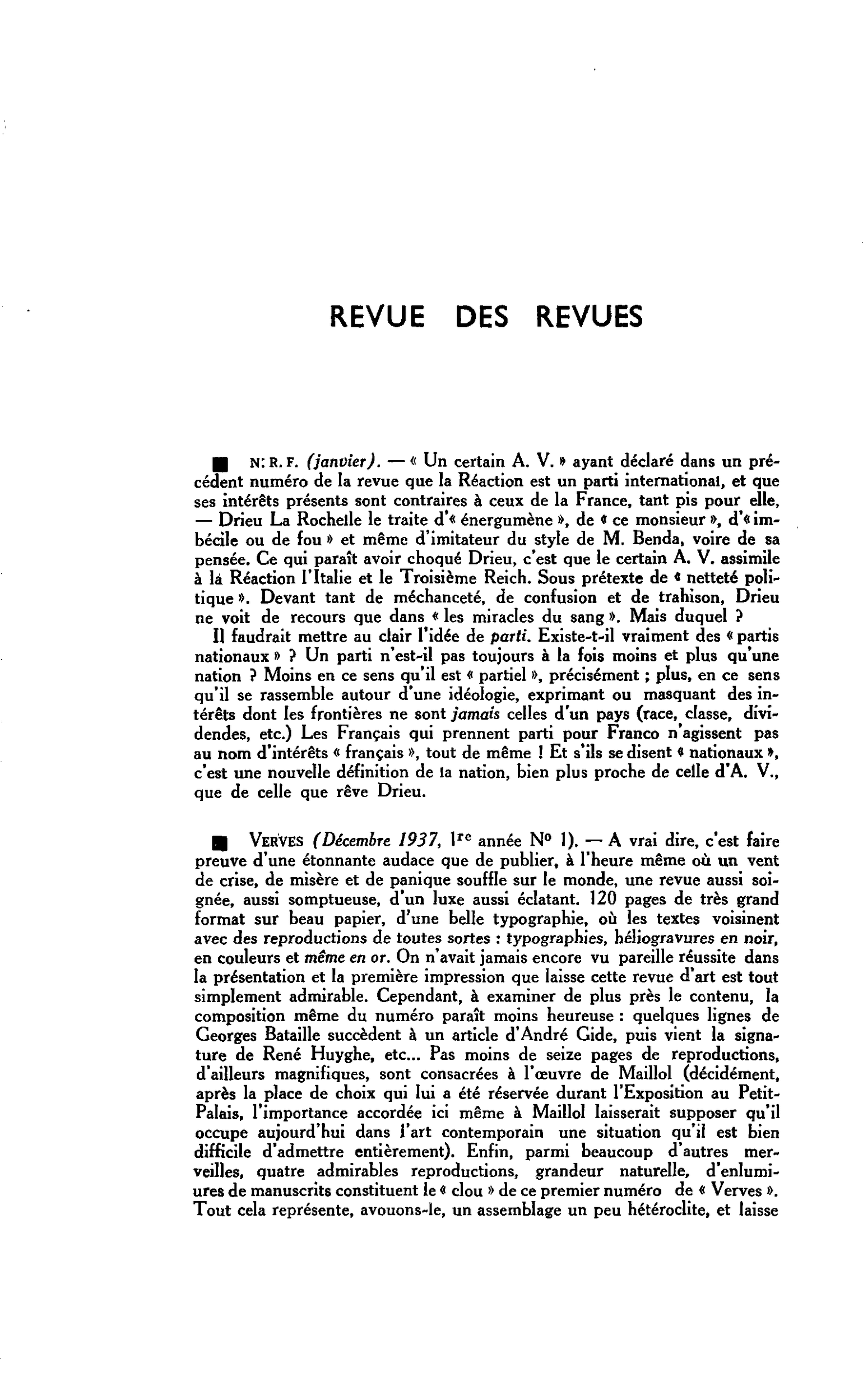VERVES (Décembre 1937, 1ère année N° 1)