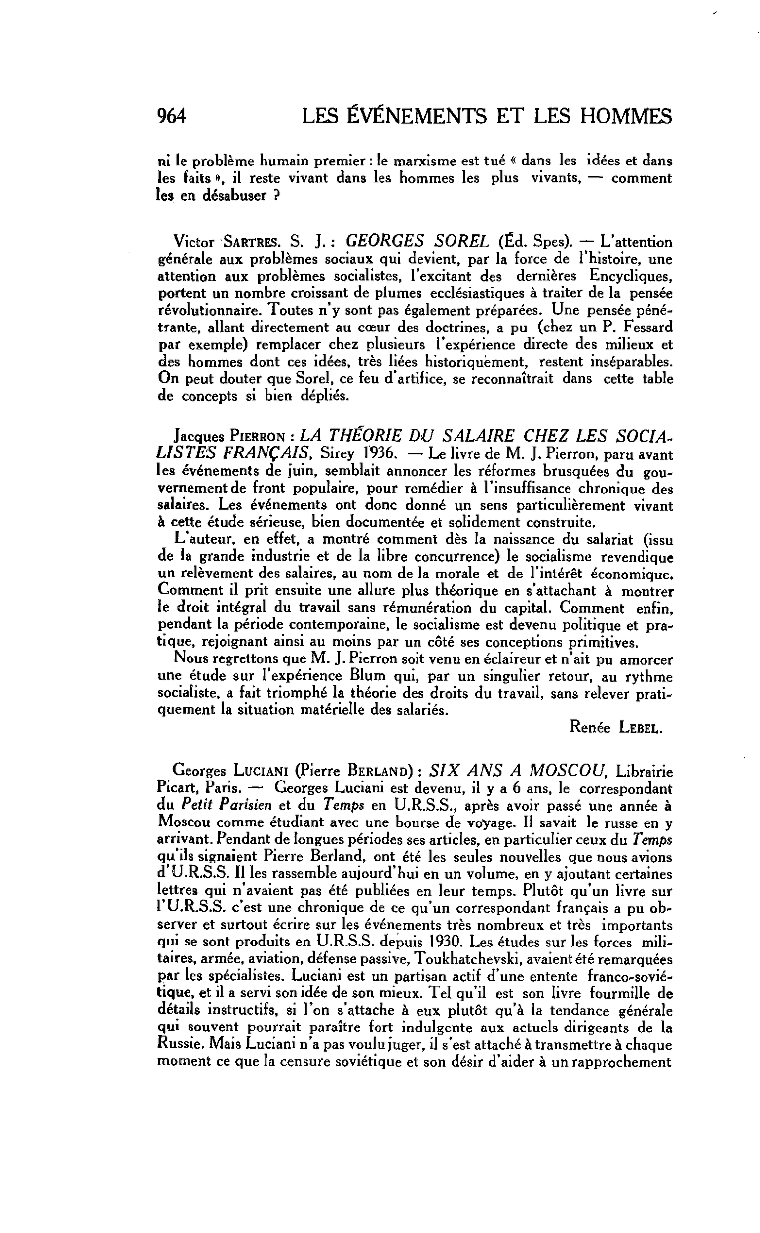LA CITÉ. Victor Sartres : S. J. : GEORGES SOREL