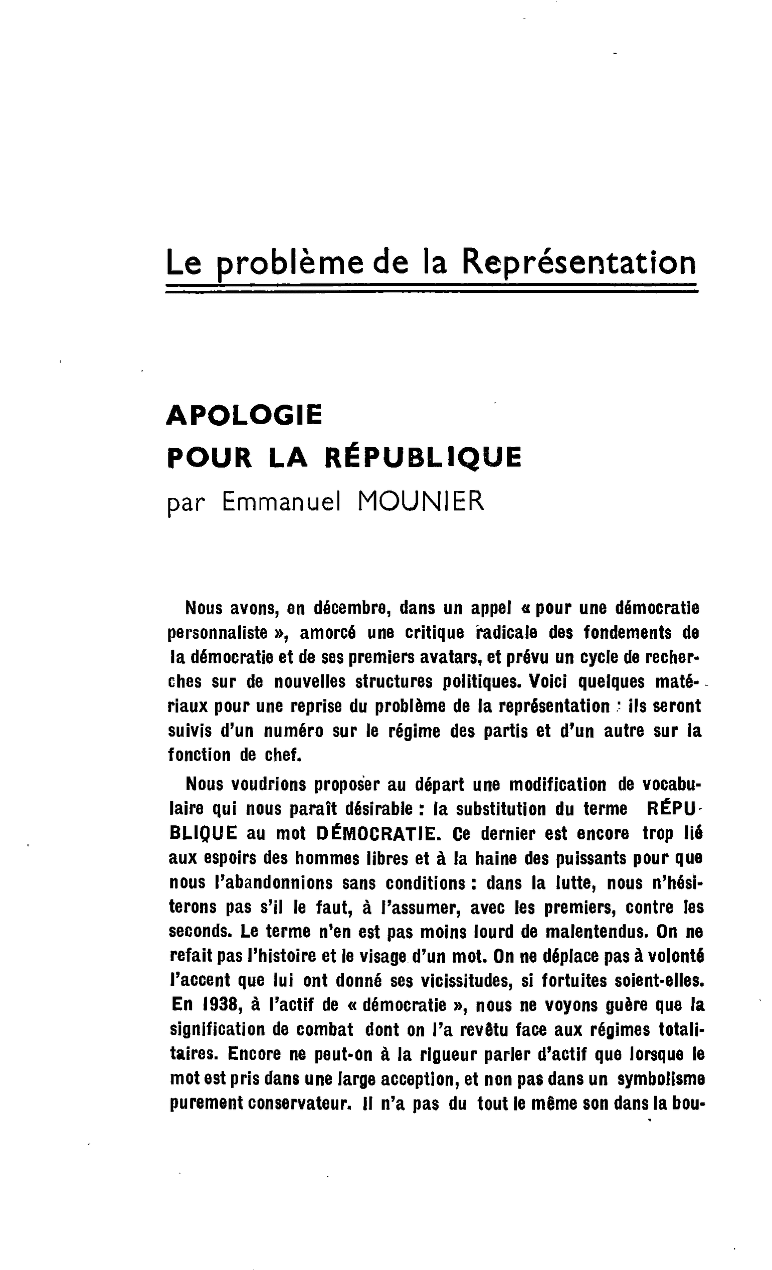 APOLOGIE POUR LA RÉPUBLIQUE