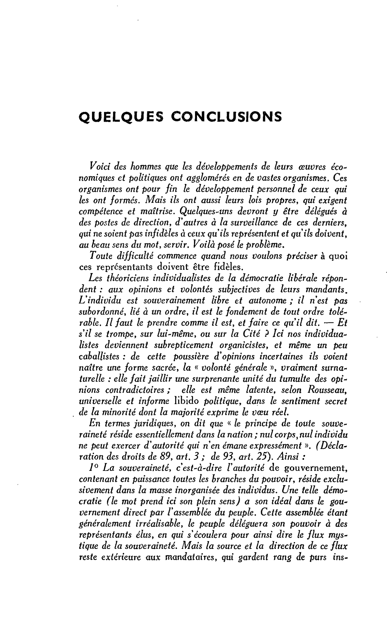 QUELQUES CONCLUSIONS