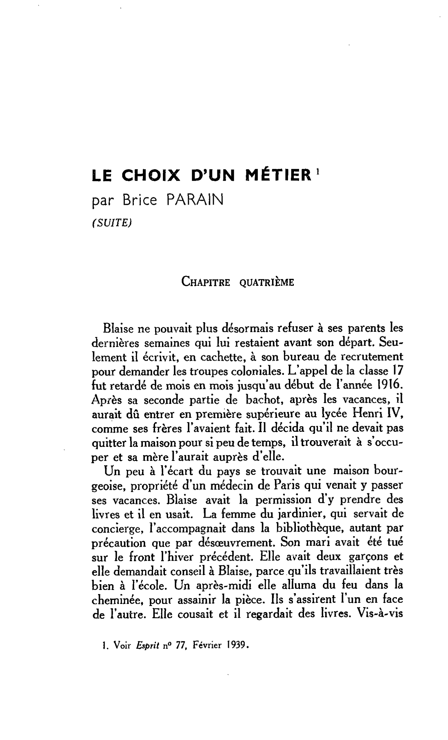 LE CHOIX D’UN MÉTIER