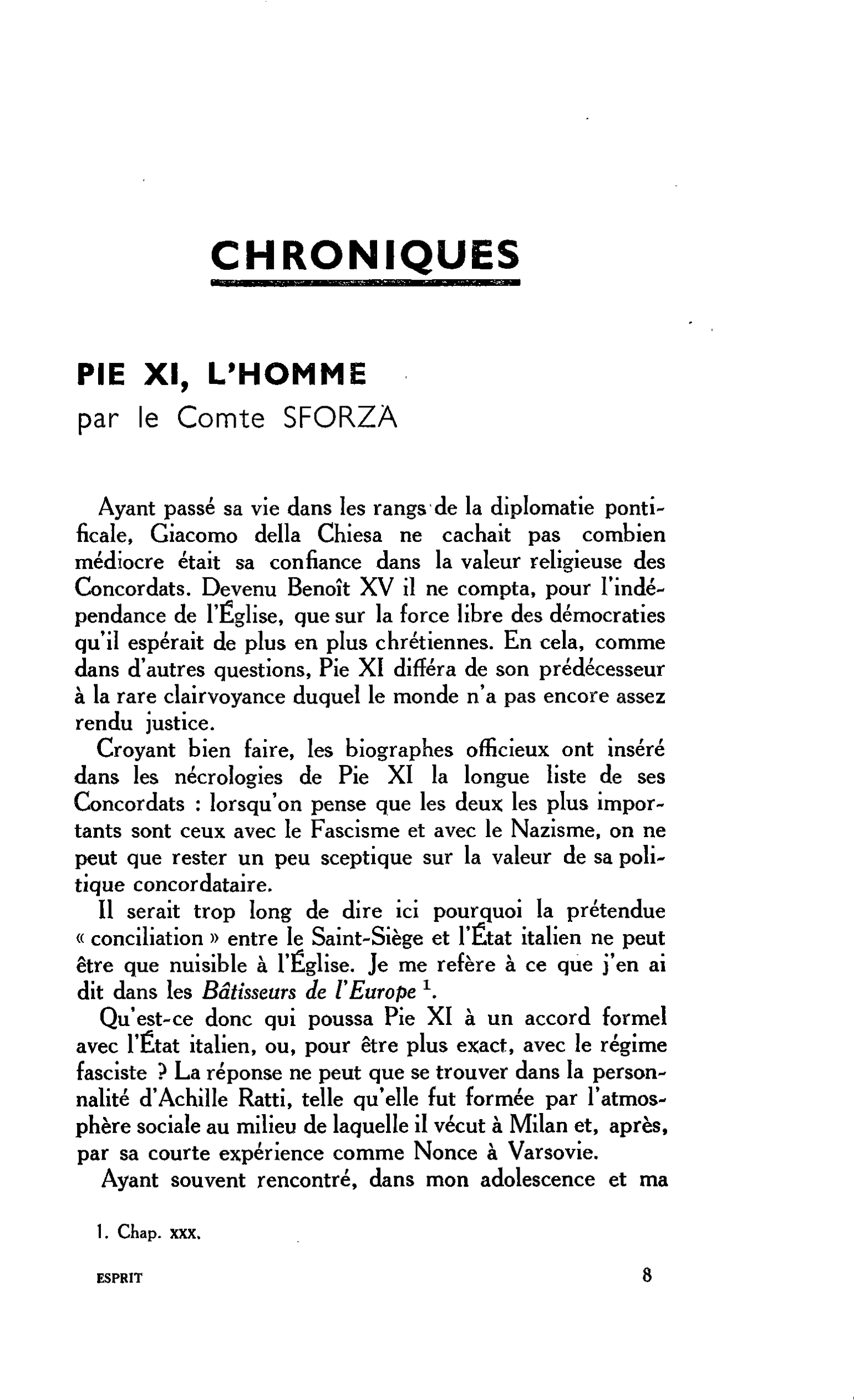 PIE XI, L’HOMME