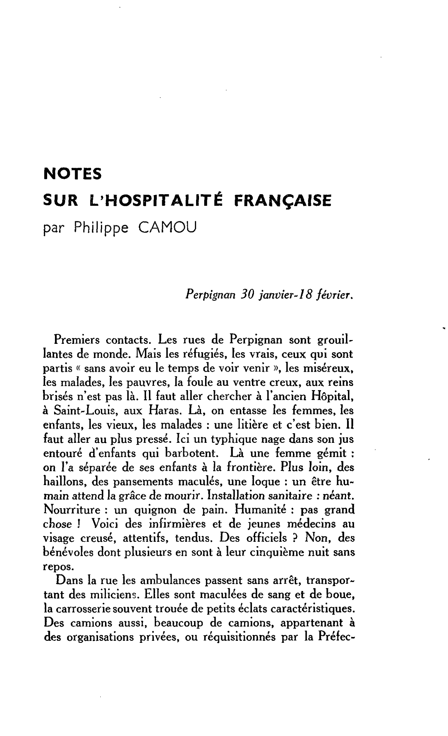 NOTES SUR L’HOSPITALITÉ FRANÇAISE