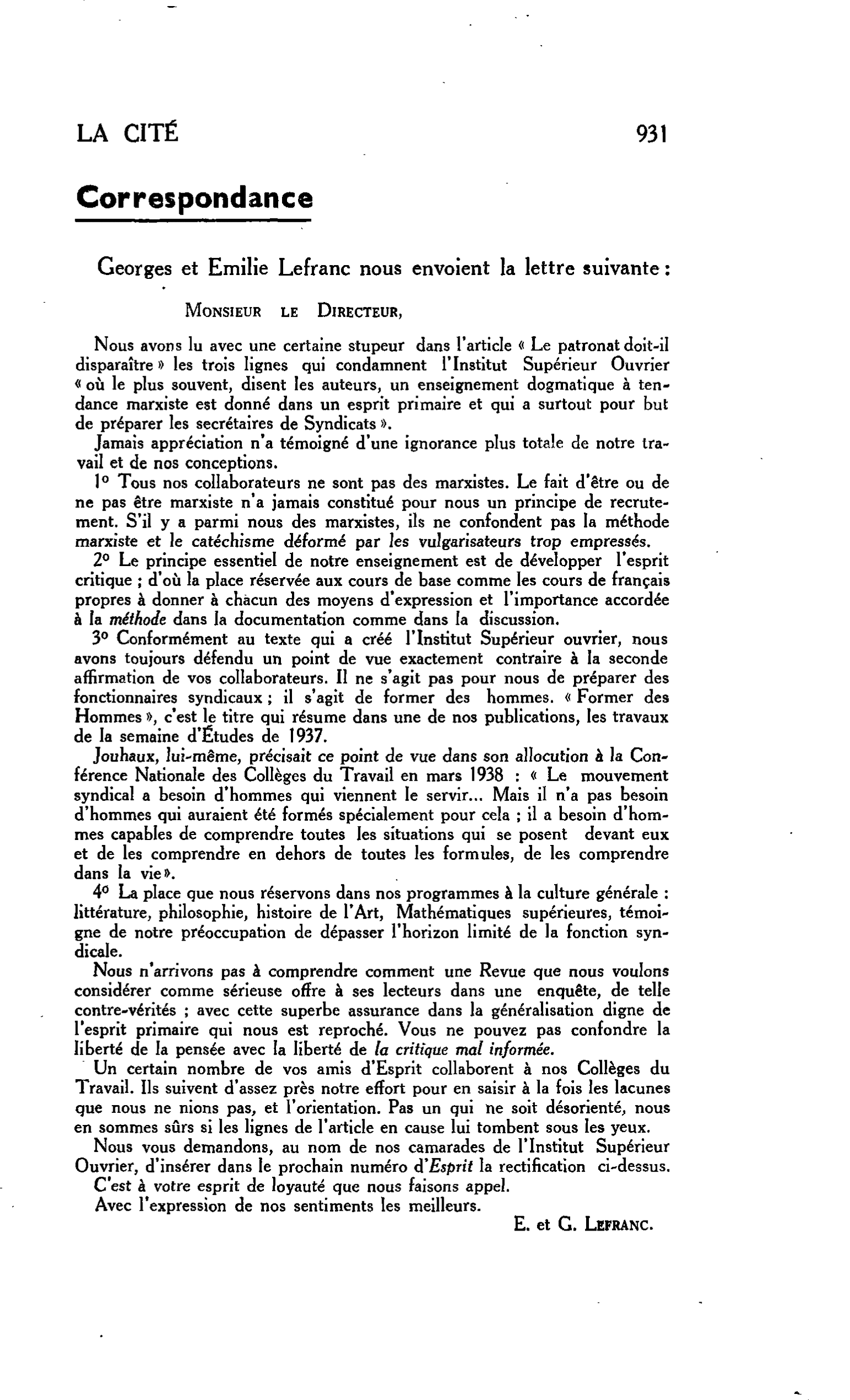 CORRESPONDANCE