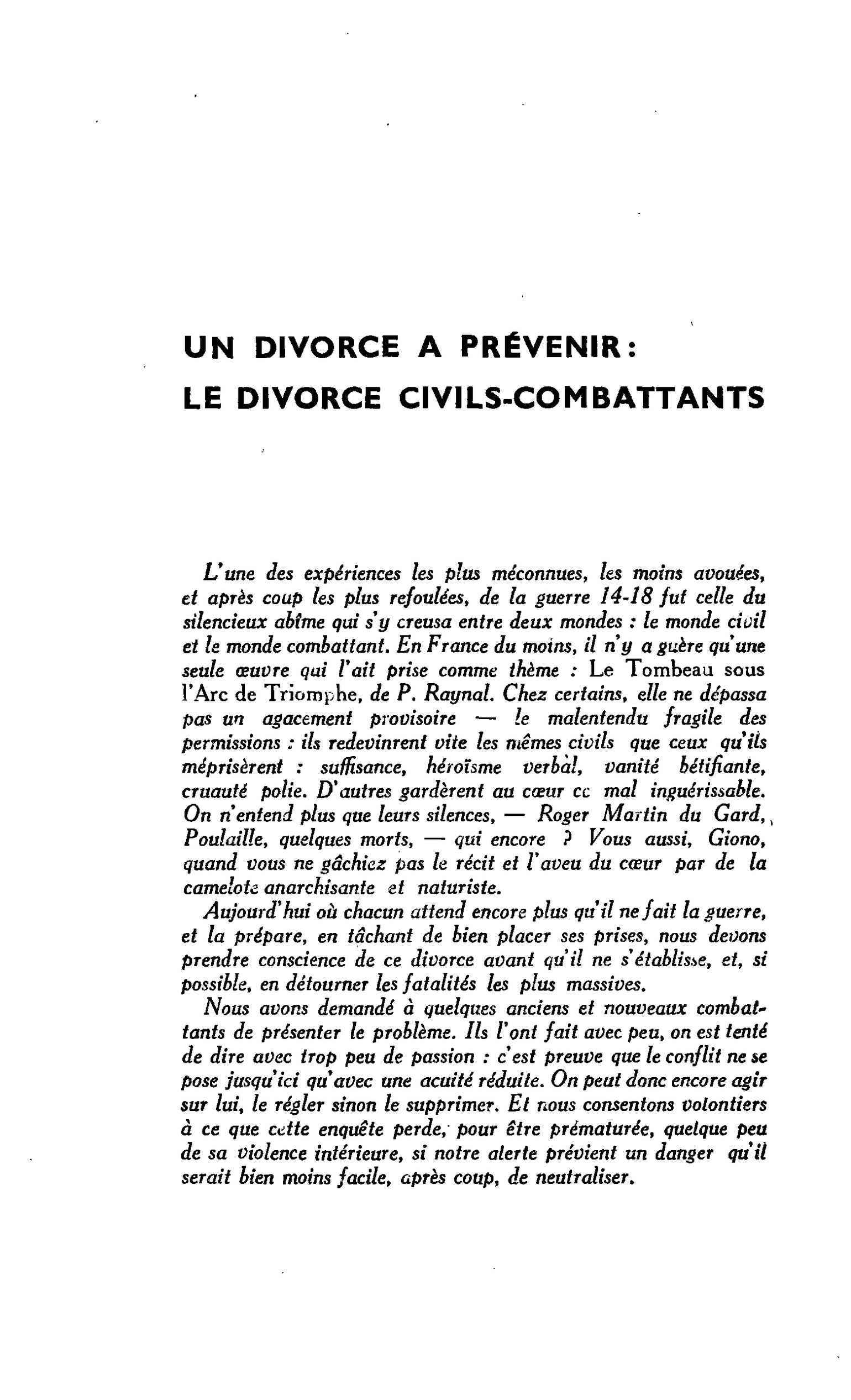 UN DIVORCE A PRÉVENIR : LE DIVORCE CIVILS-COMBATTANTS