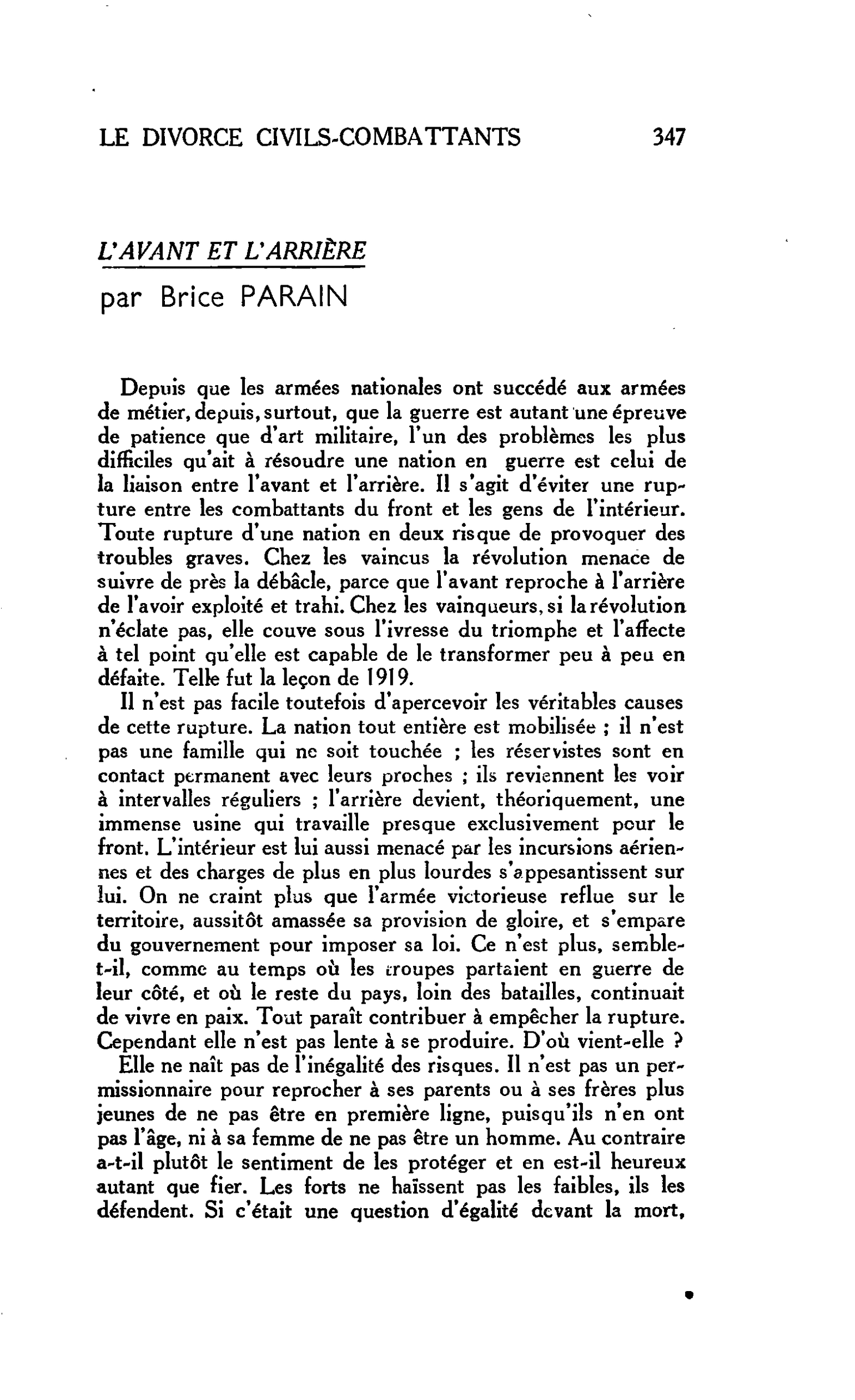 L’AVANT ET L’ARRIÈRE