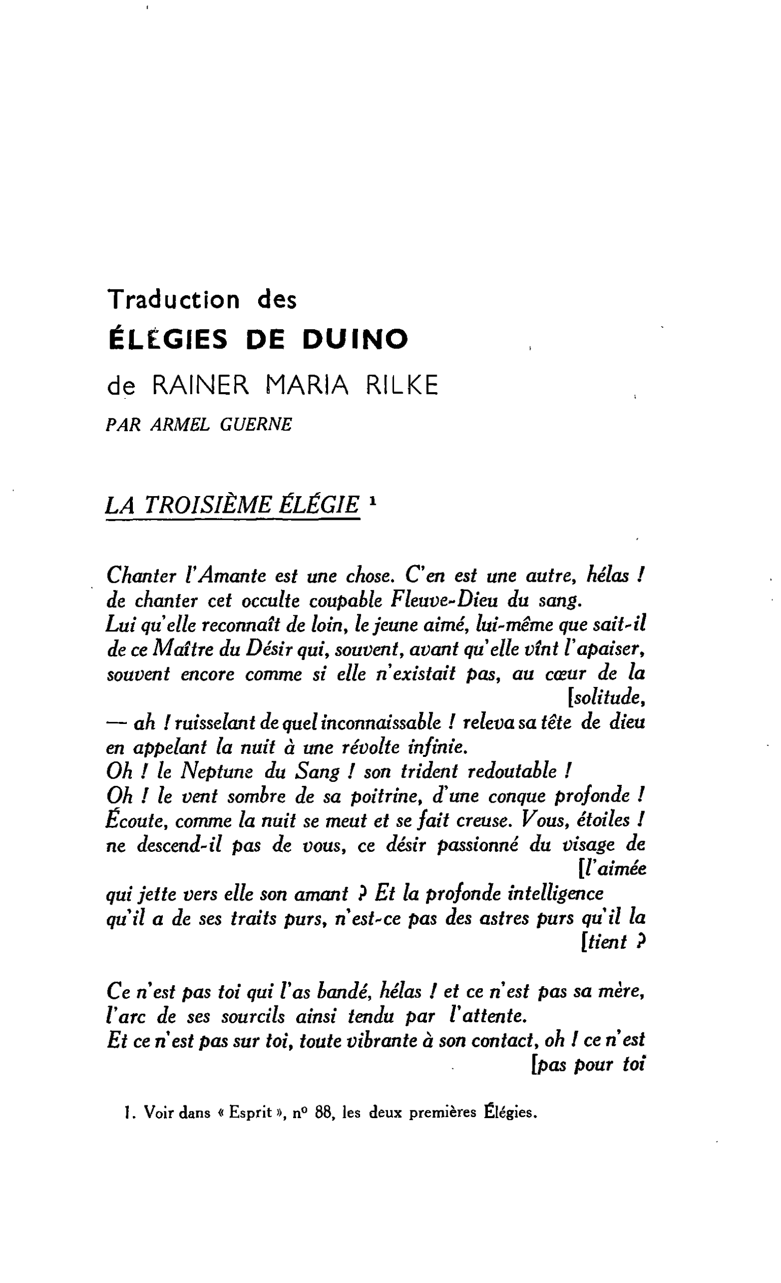 Traduction des ÉLÉGIES DE DUINO PAR ARMEL GUERNE
