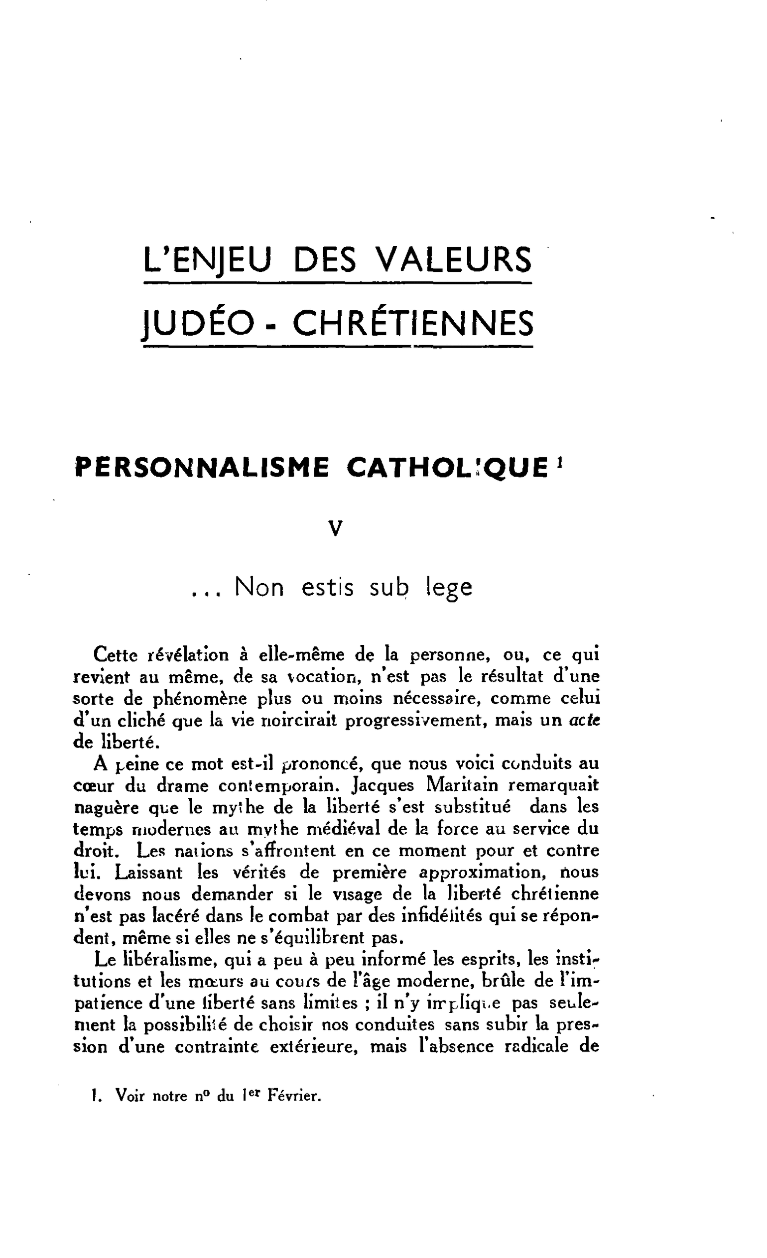 L’ENJEU DES VALEURS JUDÉO - CHRÉTIENNES