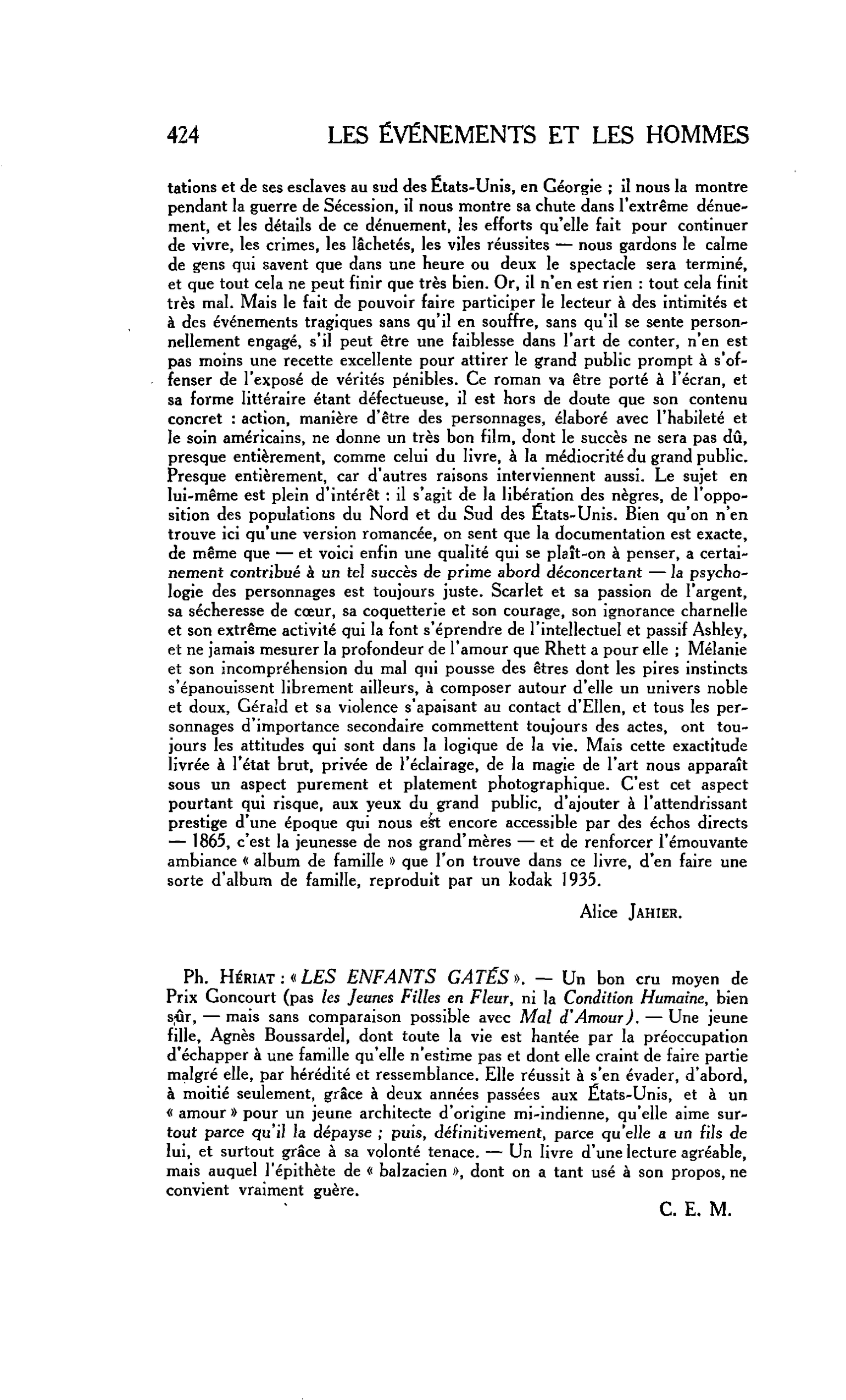 LES LETTRES. Le Roman. Ph. HÉRIAT : « LES ENFANTS GATÉS »