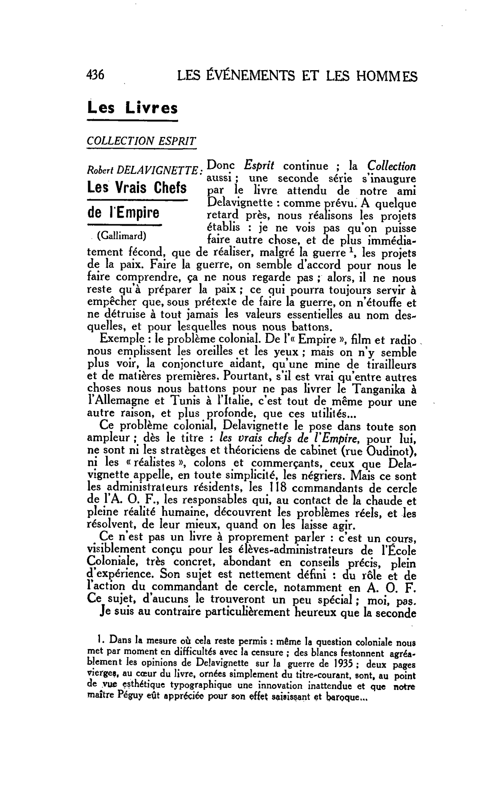 LA CITÉ. Les Livres. COLLECTION ESPRIT. Robert DELAVIGNETTE : Les Vrais Chefs de I’Empire