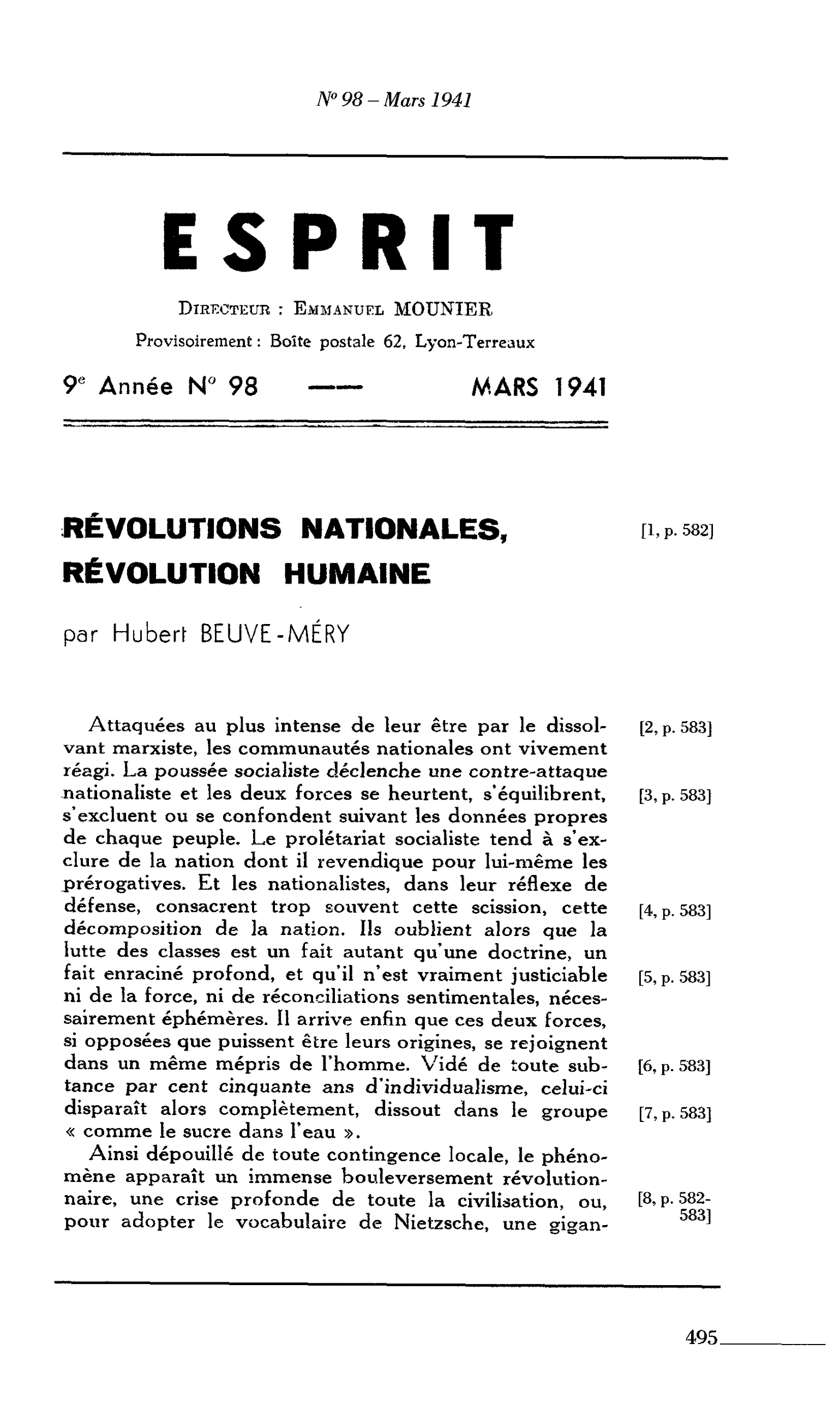 RÉVOLUTIONS NATIONALES, RÉVOLUTION HUMAINE