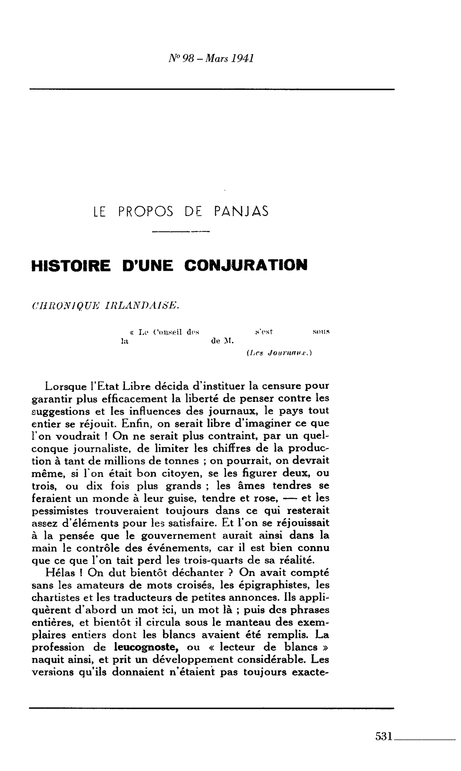 LE PROPOS DE PANJAS HISTOIRE D’UNE CONJURATION
