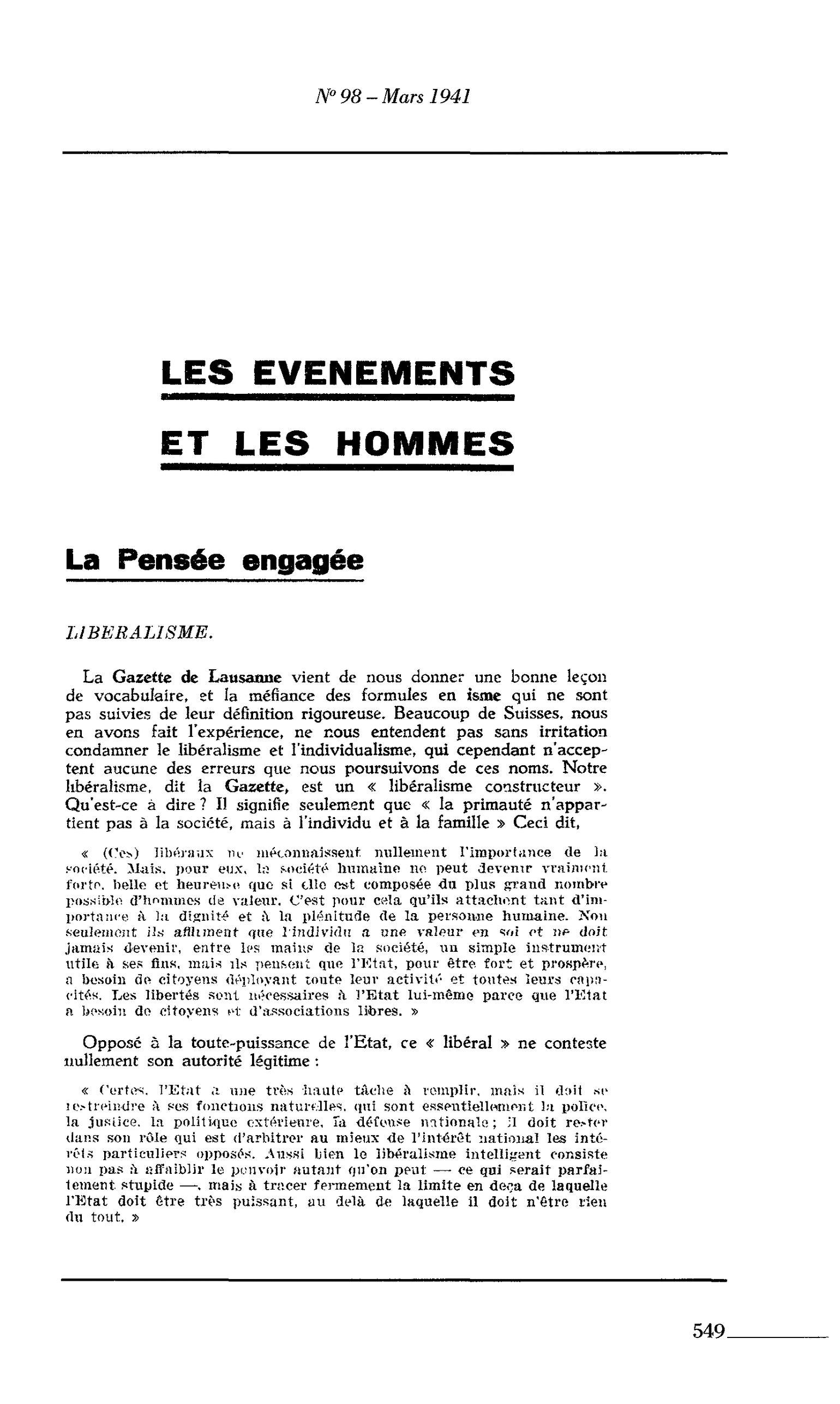 La Pensée engagée LIBERALISME